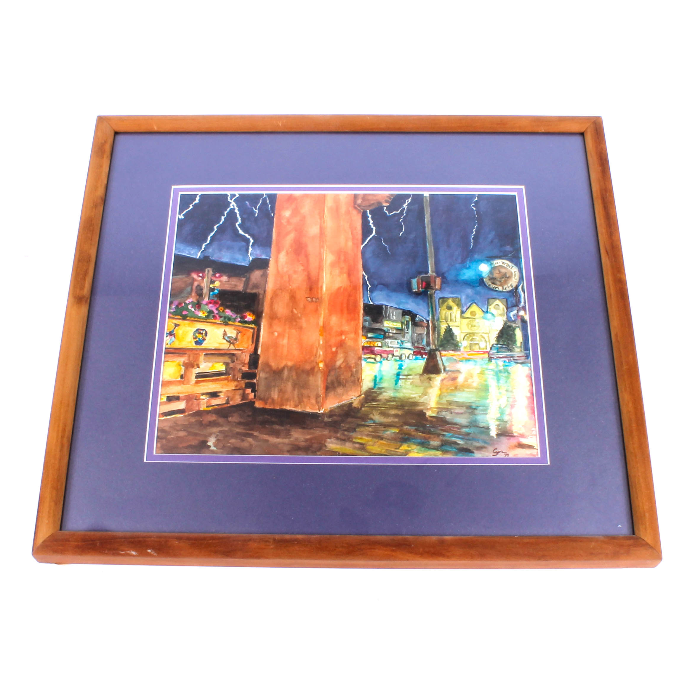 Framed City Scene Watercolor