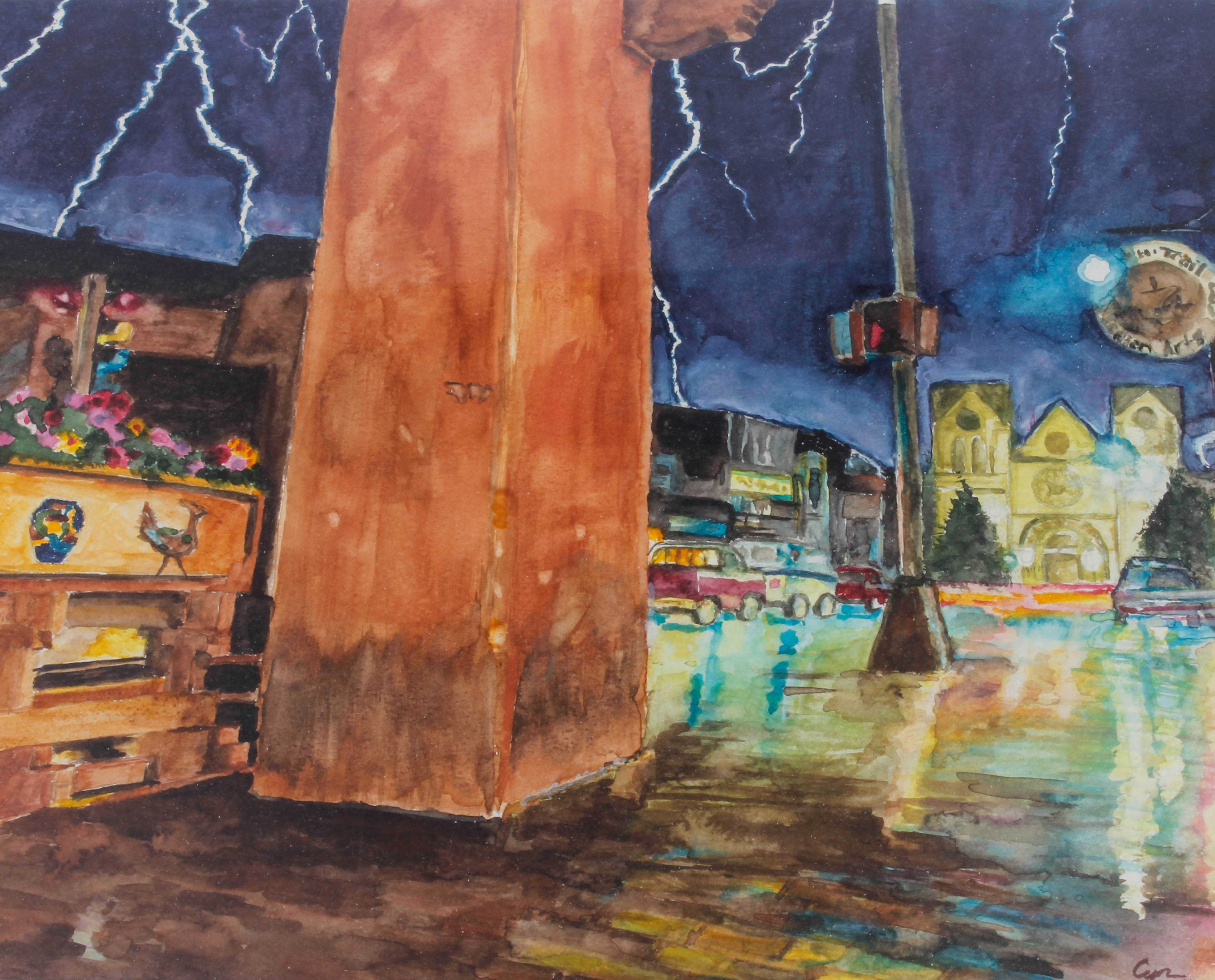 Framed City Scene Watercolor