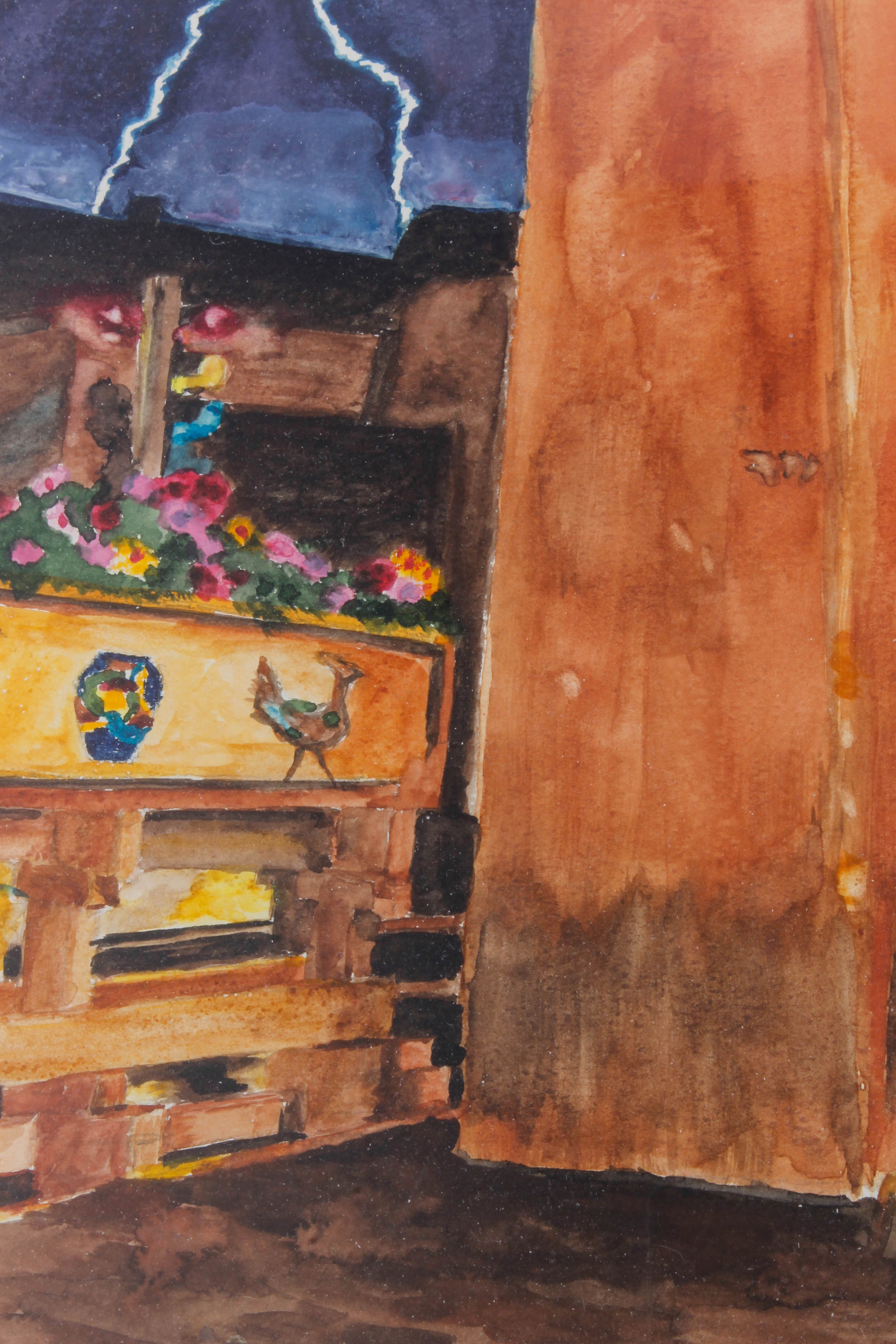 Framed City Scene Watercolor