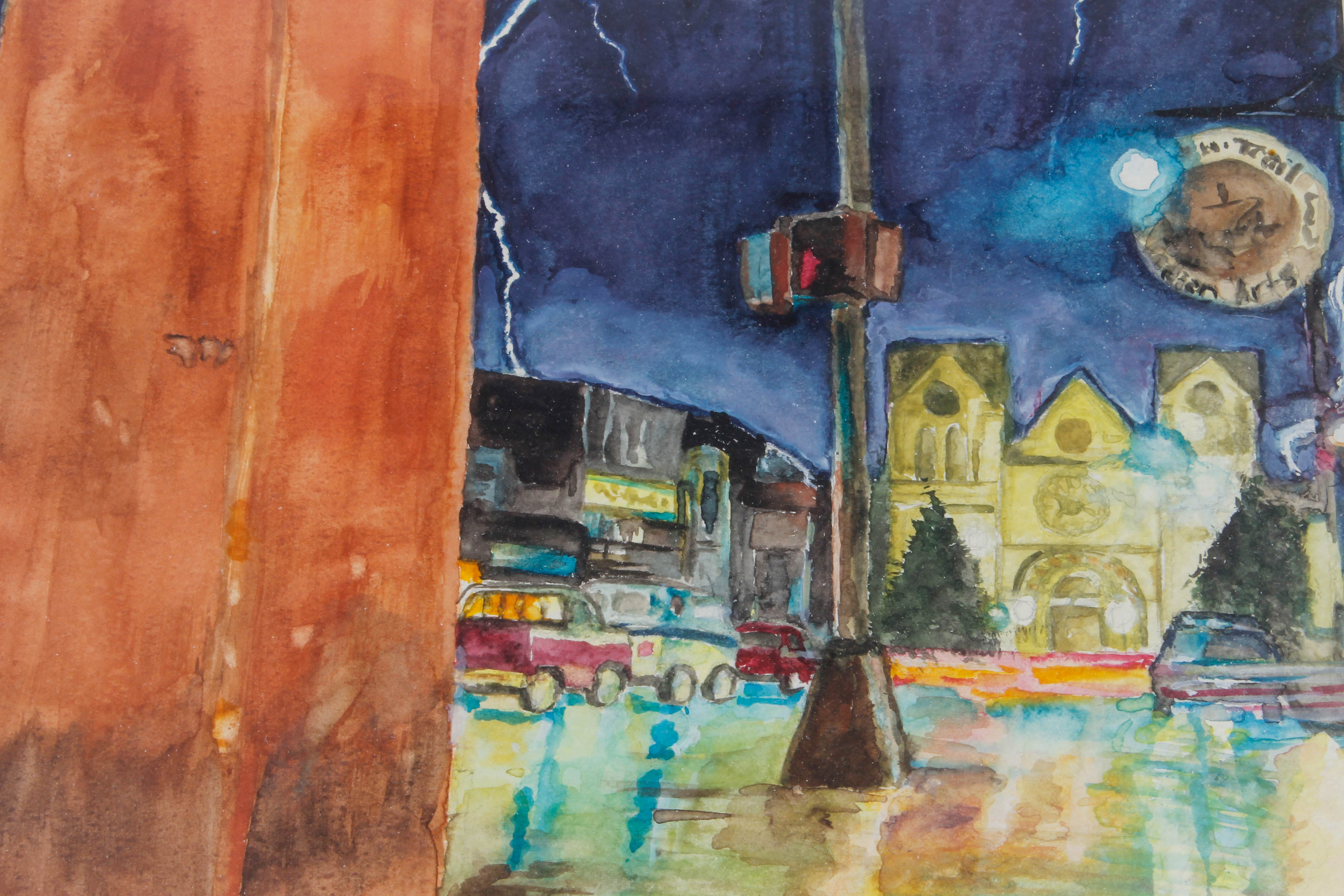 Framed City Scene Watercolor