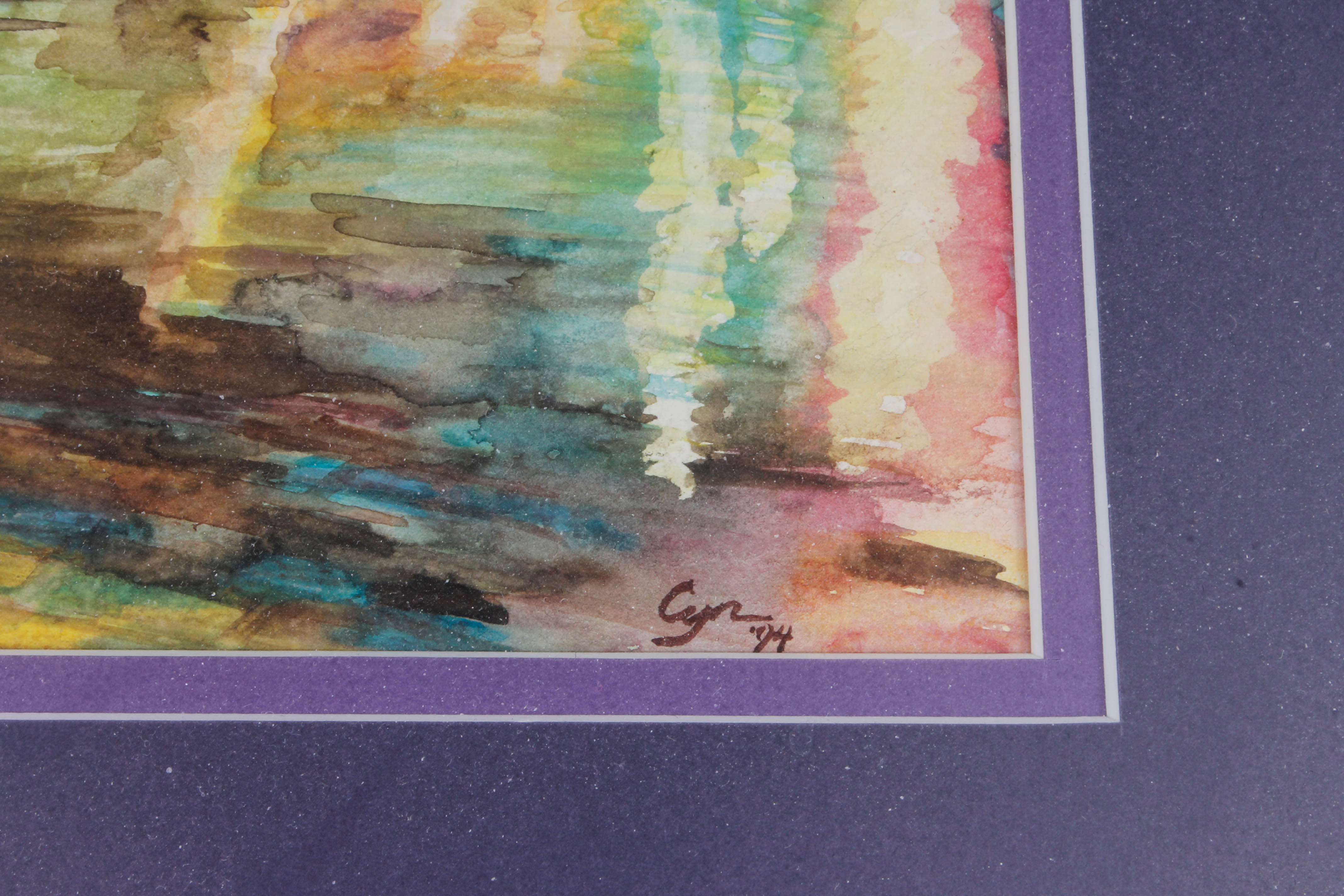 Framed City Scene Watercolor