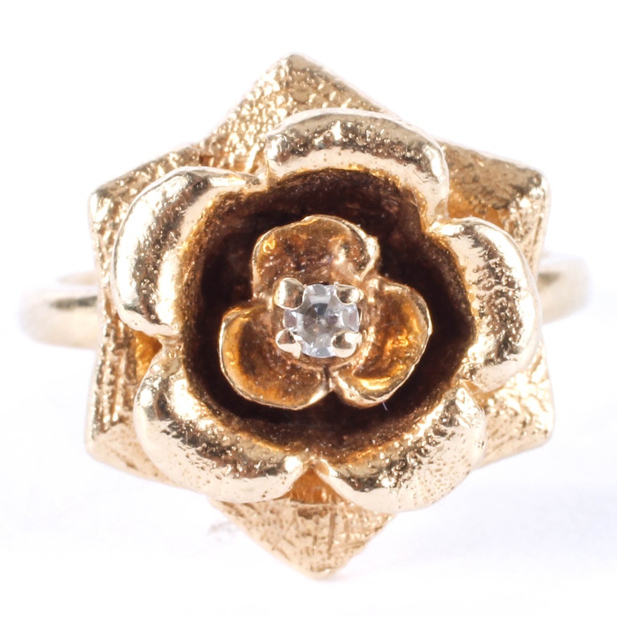 14K Yellow Gold and Diamond Ring