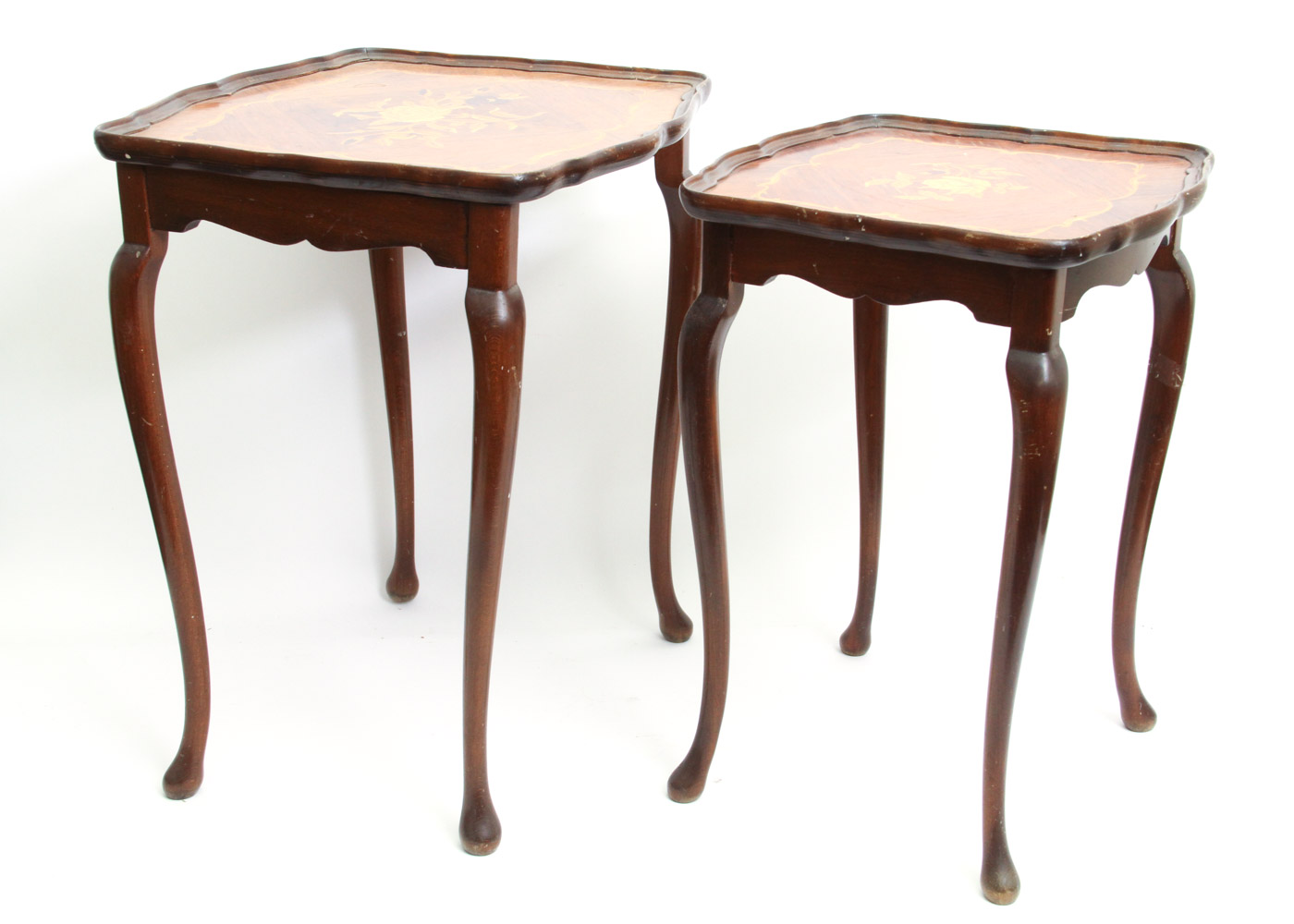 Queen Anne Style Nesting Tables with Marquetry Tops