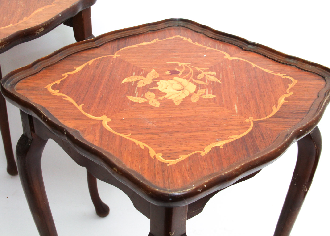 Queen Anne Style Nesting Tables with Marquetry Tops