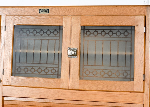 Vintage Oak Hoosier Cabinet with Porcelain Enamel Surface