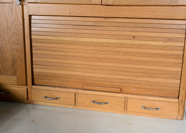Vintage Oak Hoosier Cabinet with Porcelain Enamel Surface