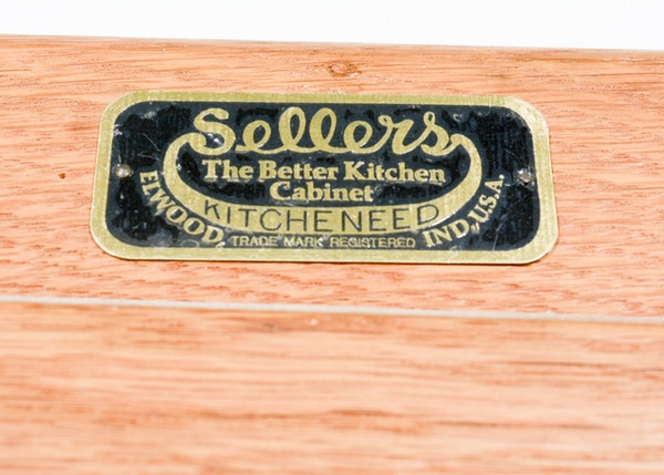 Vintage Oak Hoosier Cabinet with Porcelain Enamel Surface