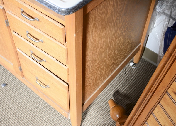 Vintage Oak Hoosier Cabinet with Porcelain Enamel Surface