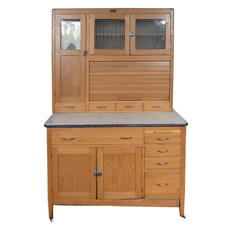 Vintage Oak Hoosier Cabinet with Porcelain Enamel Surface