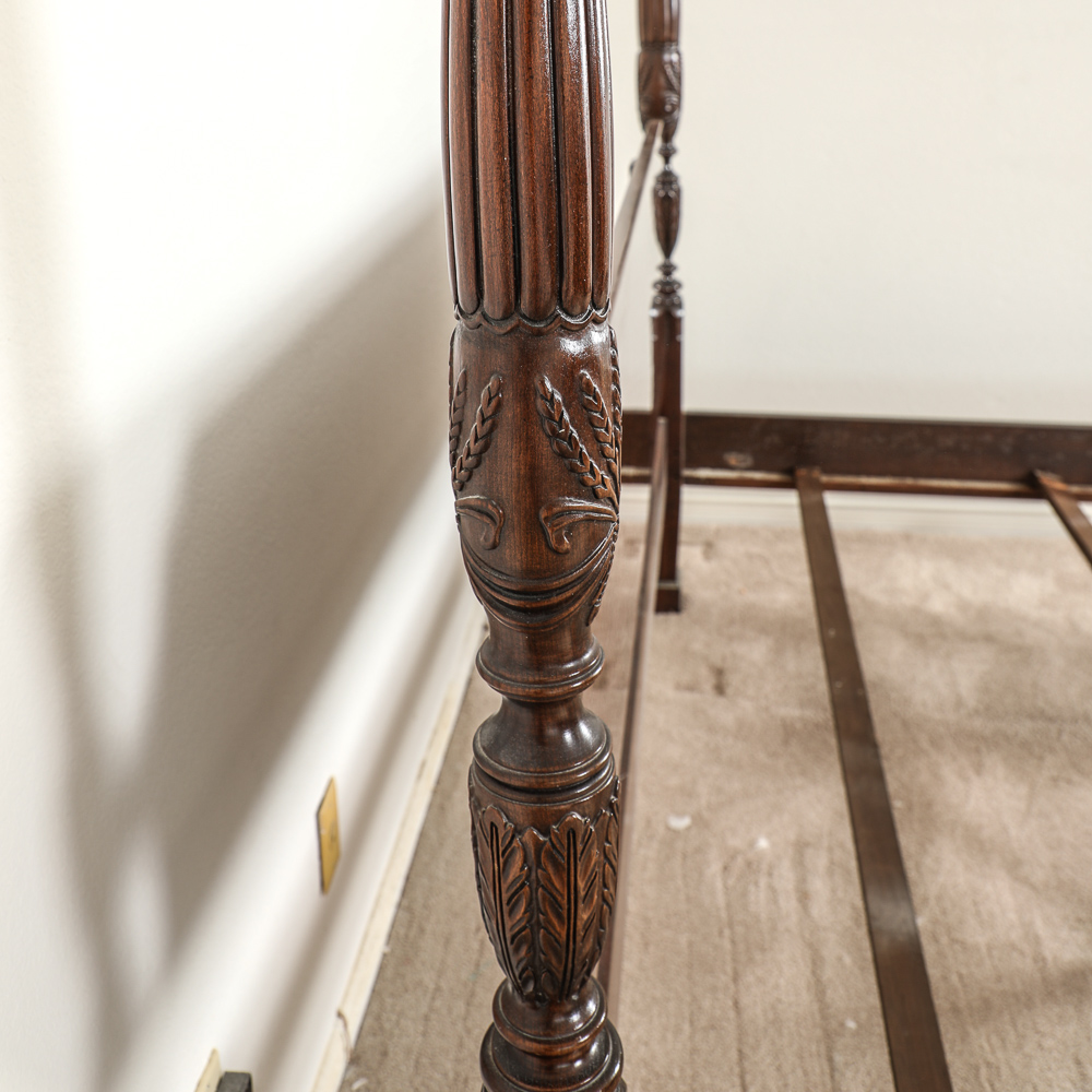 Ethan Allen King Rice Carved Poster Bed Georgian Court with Cherry Finish