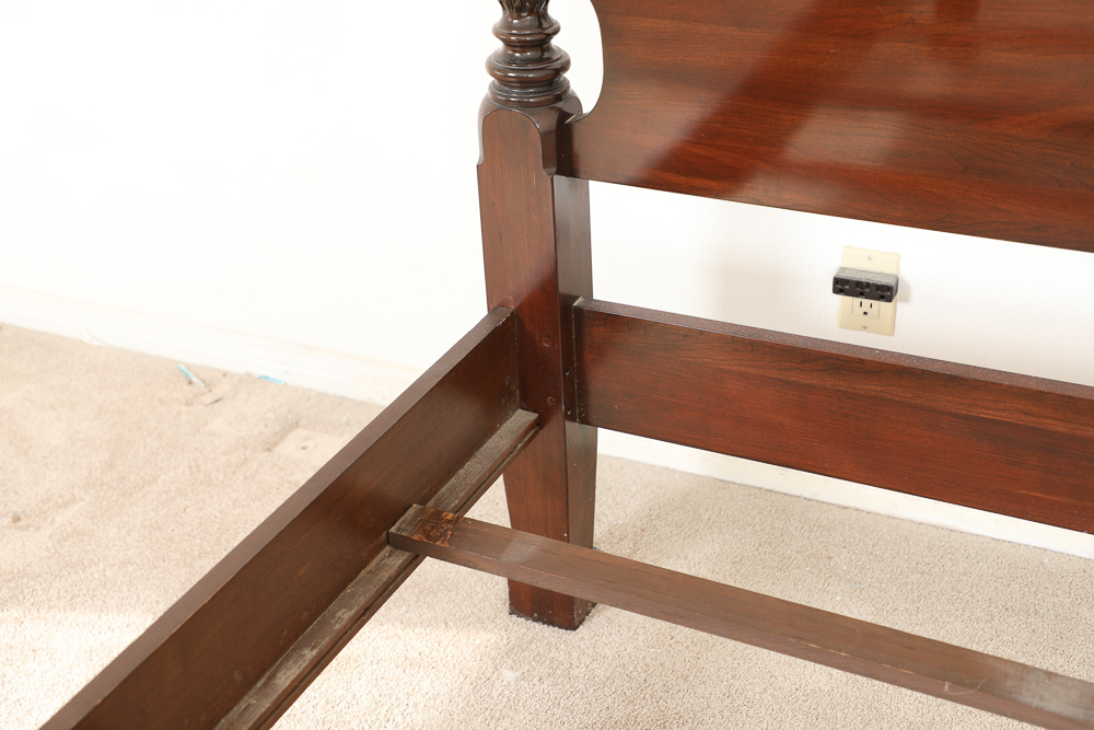 Ethan Allen King Rice Carved Poster Bed Georgian Court with Cherry Finish