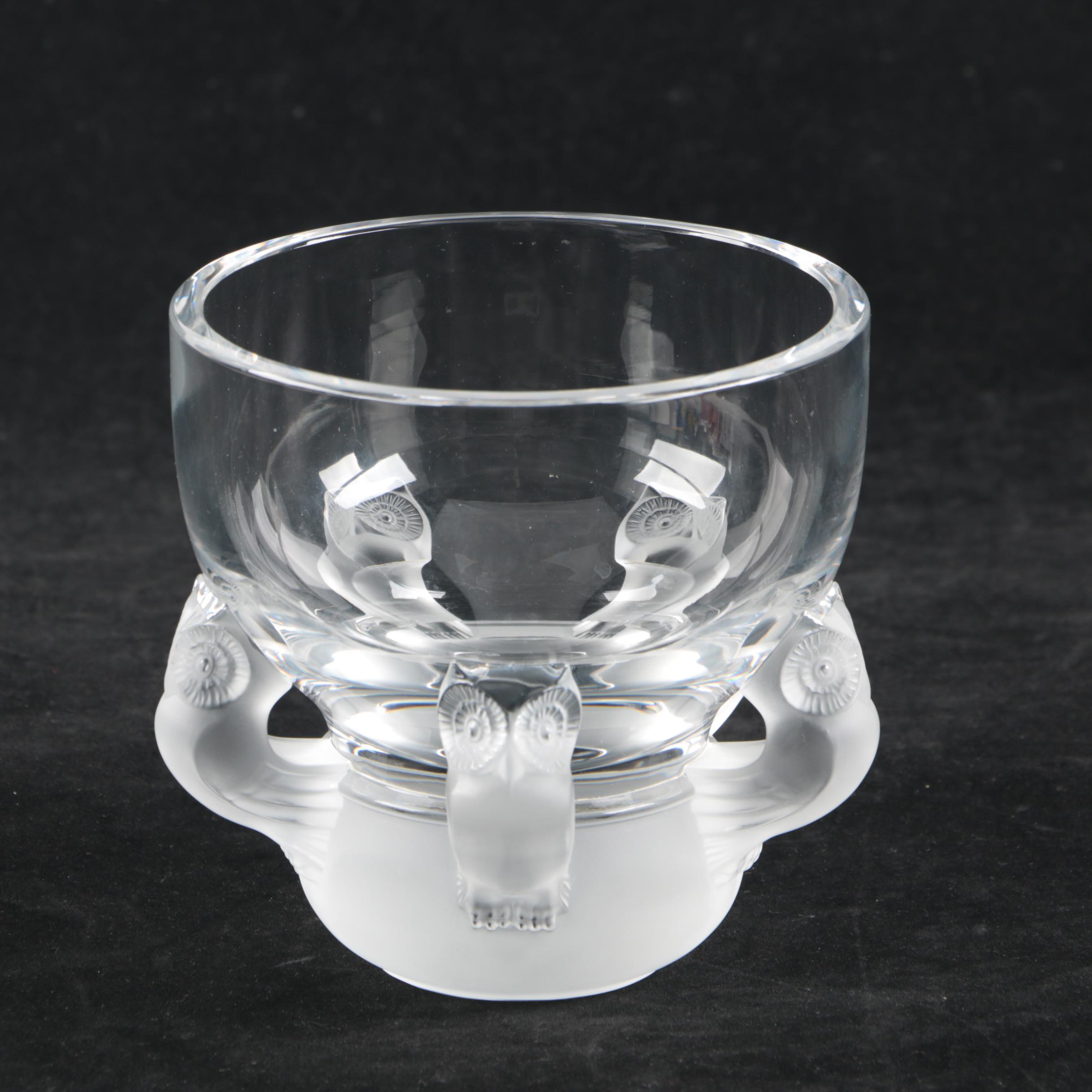 Lalique Crystal Bowl With Owl Motif
