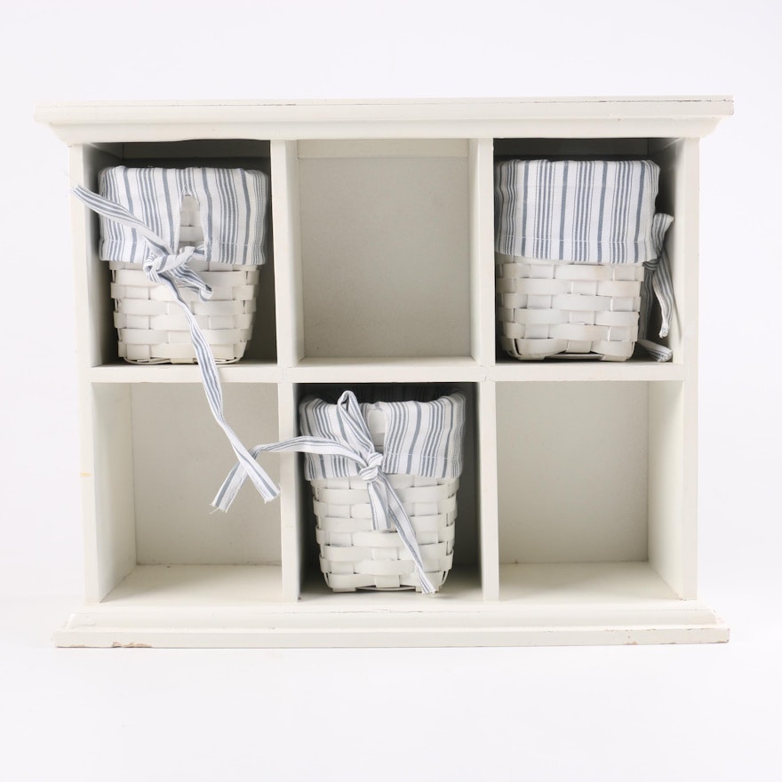 Painted Wooden Cabinet with Baskets in White