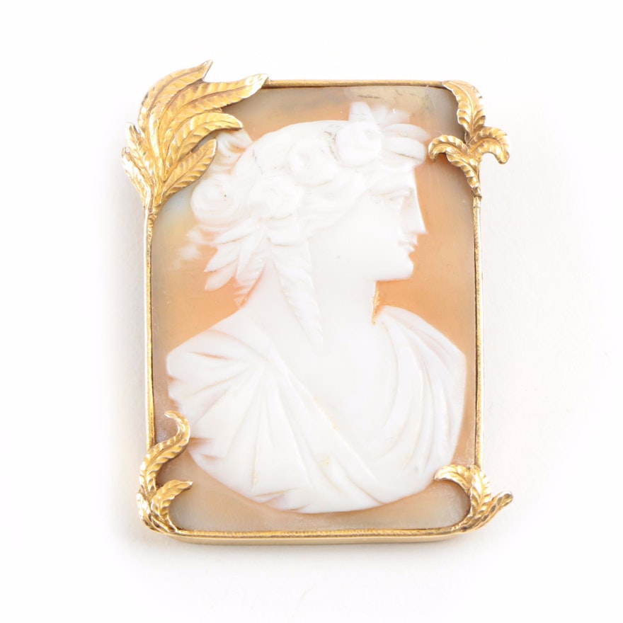 Yellow Gold Filled Hand Carved Helmet Shell Cameo Converter Brooch