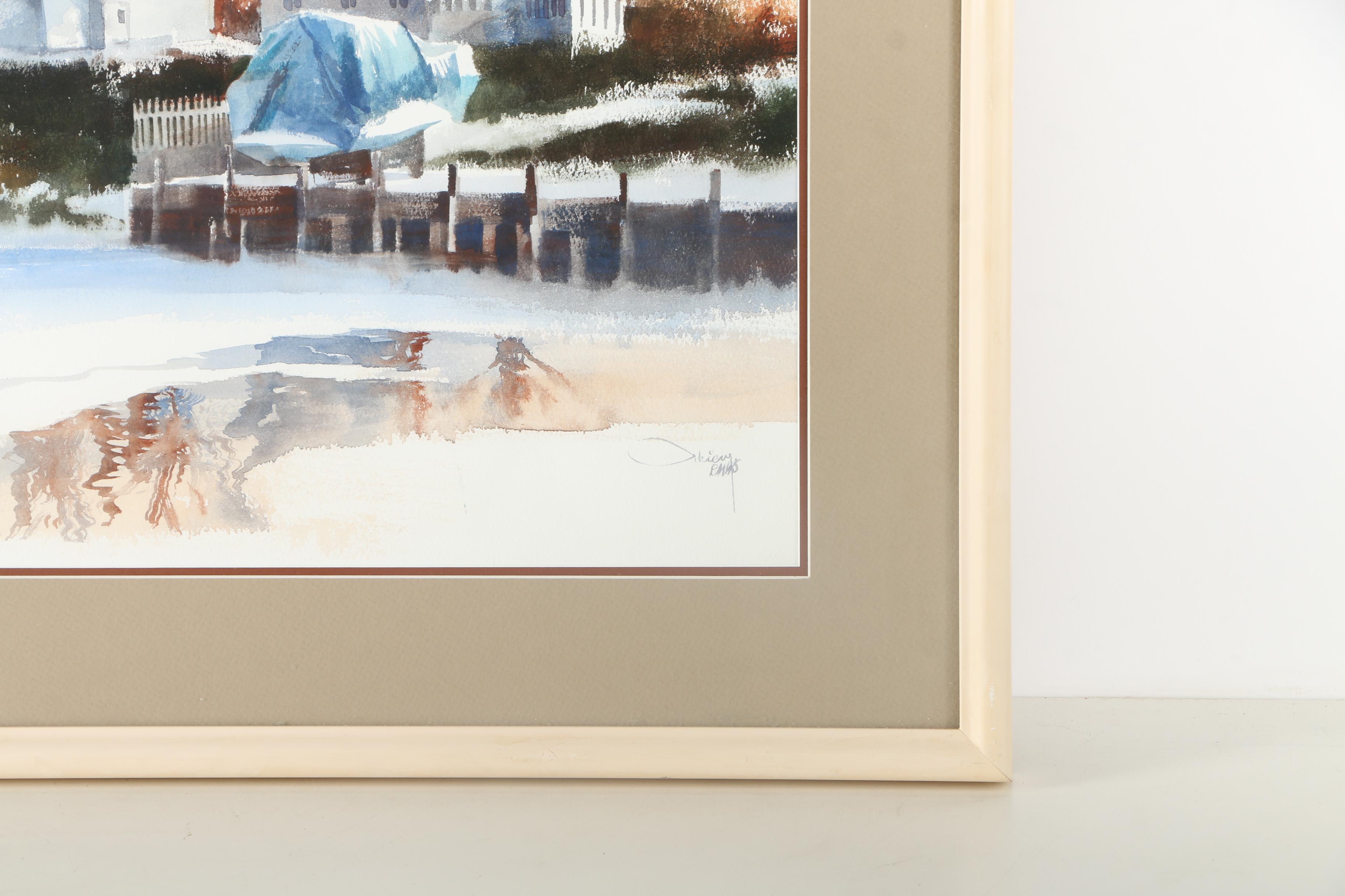 Thomas Thiery Original Signed Watercolor and Gouache Painting on Paper