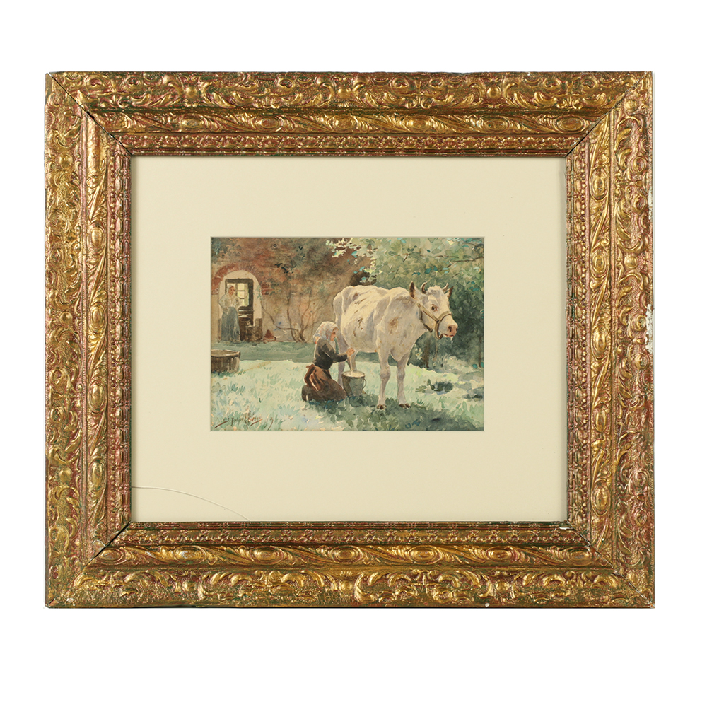 St John Lewis Watercolor Painting on Paper "Milking"