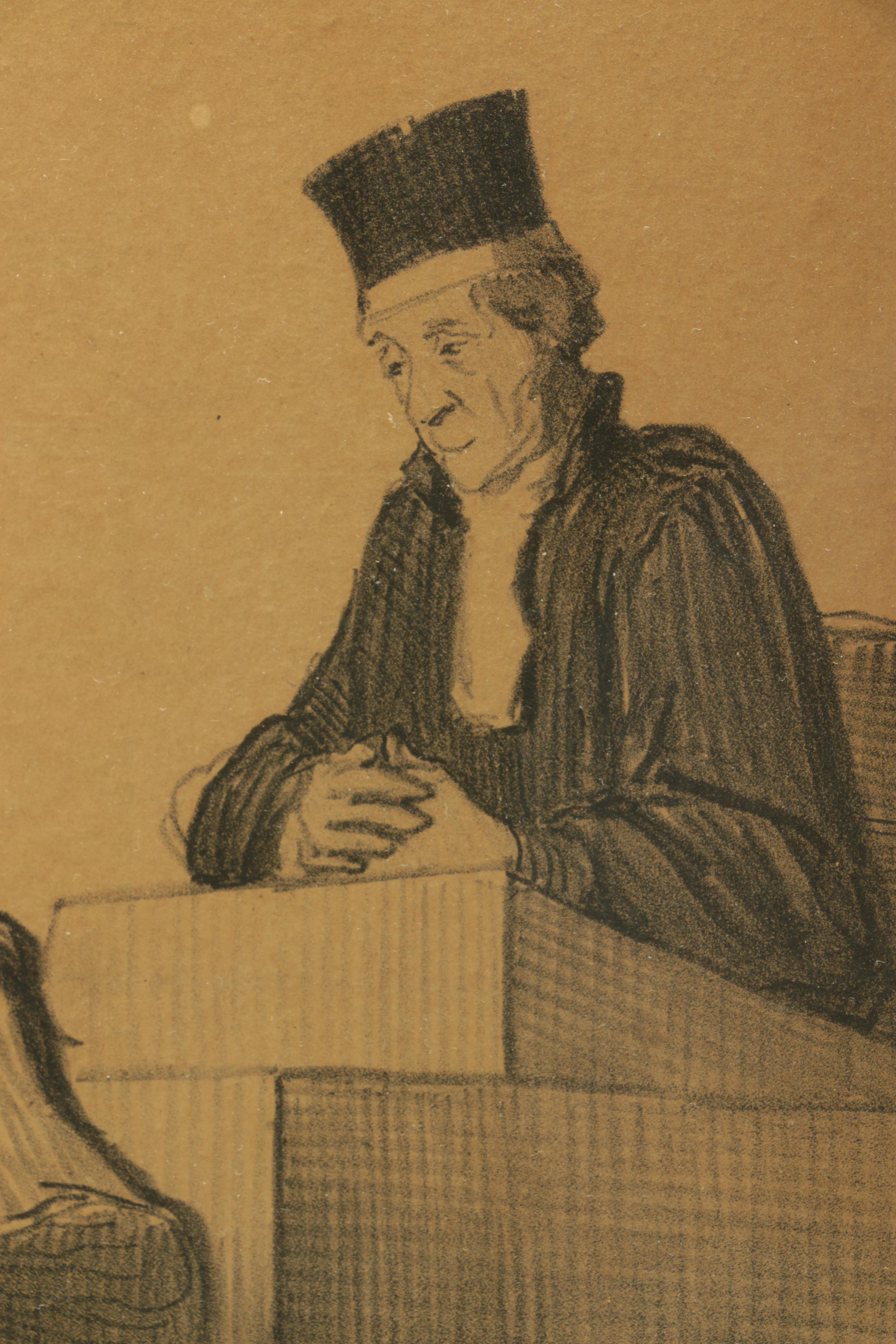 Honoré Daumier Lithograph and Intaglio Caricature Prints of Courtroom Scenes