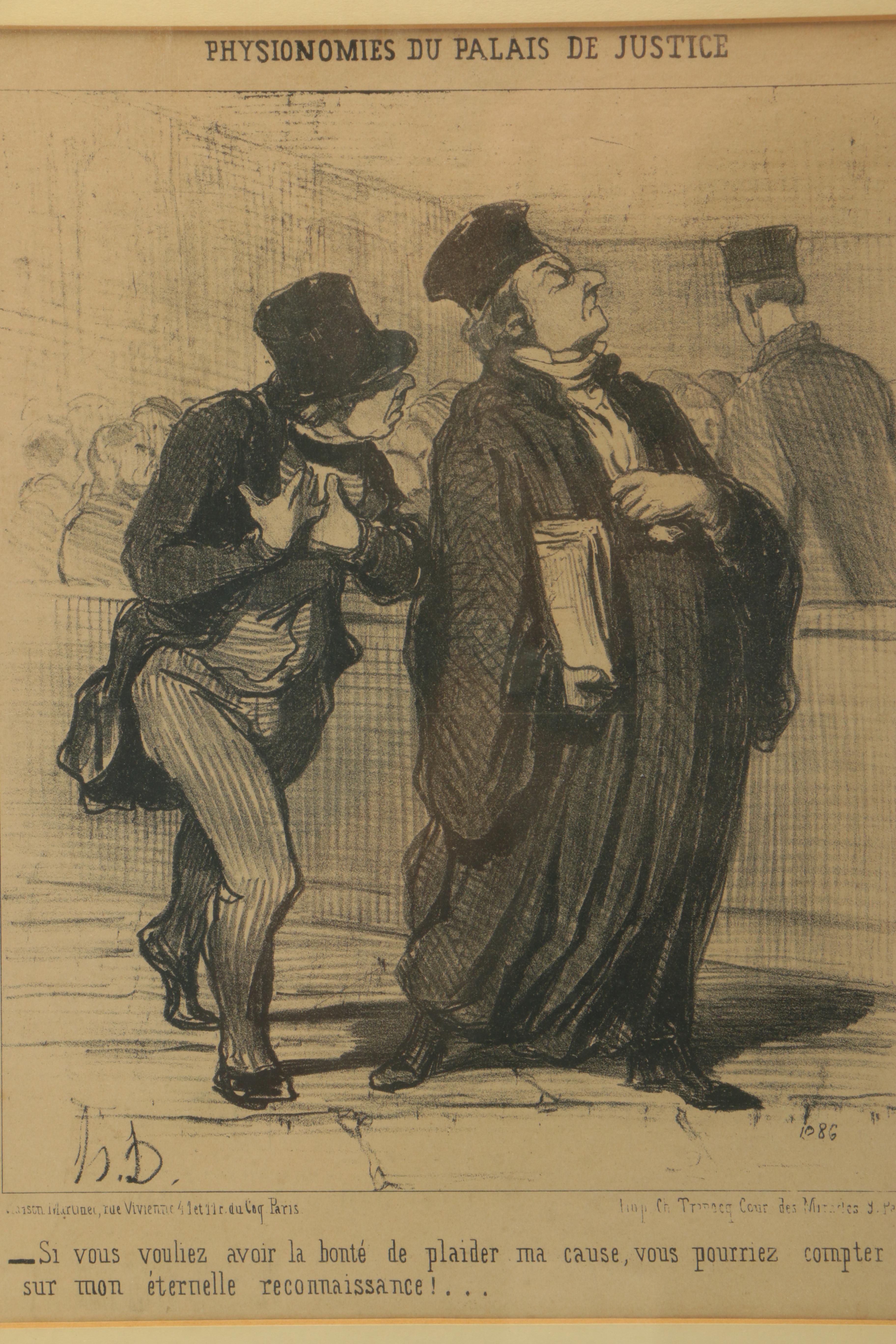 Honoré Daumier Lithograph and Intaglio Caricature Prints of Courtroom Scenes