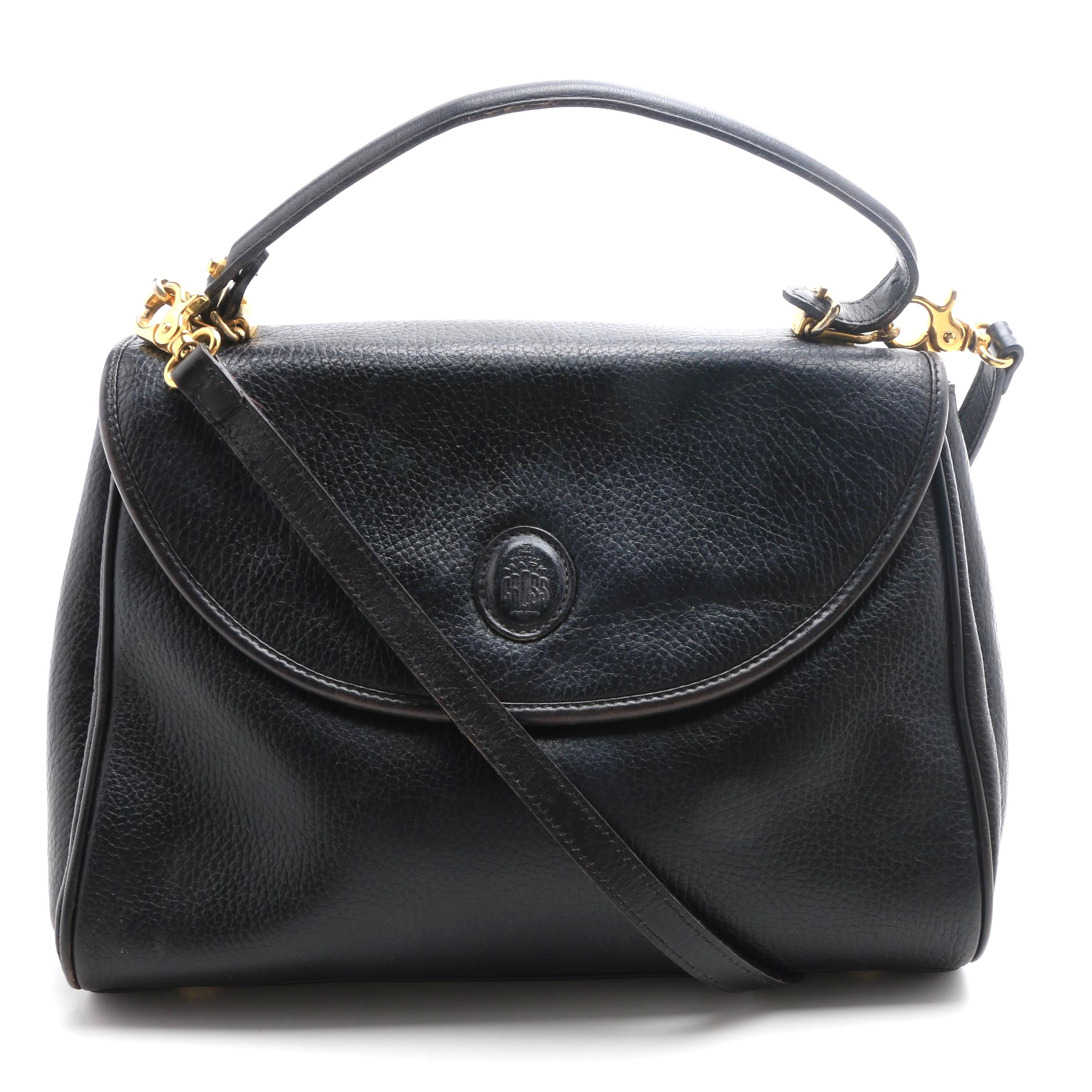 Mark Cross Black Pebbled Leather Satchel Style Handbag