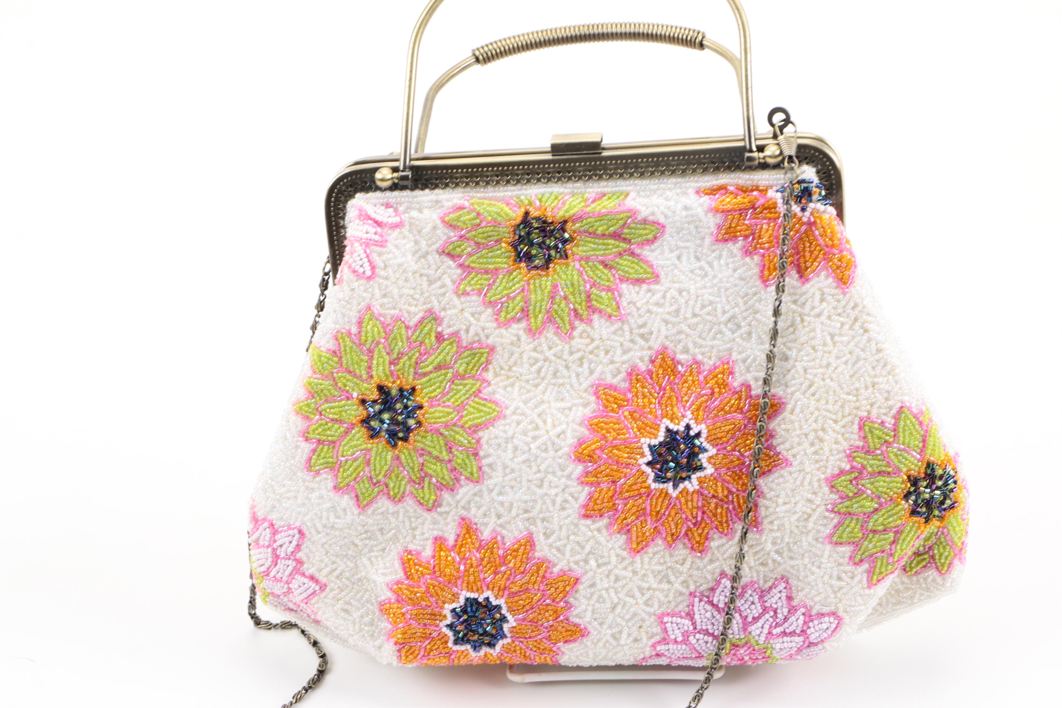 Pair of White Beaded Handbags featuring Chunn of Paris