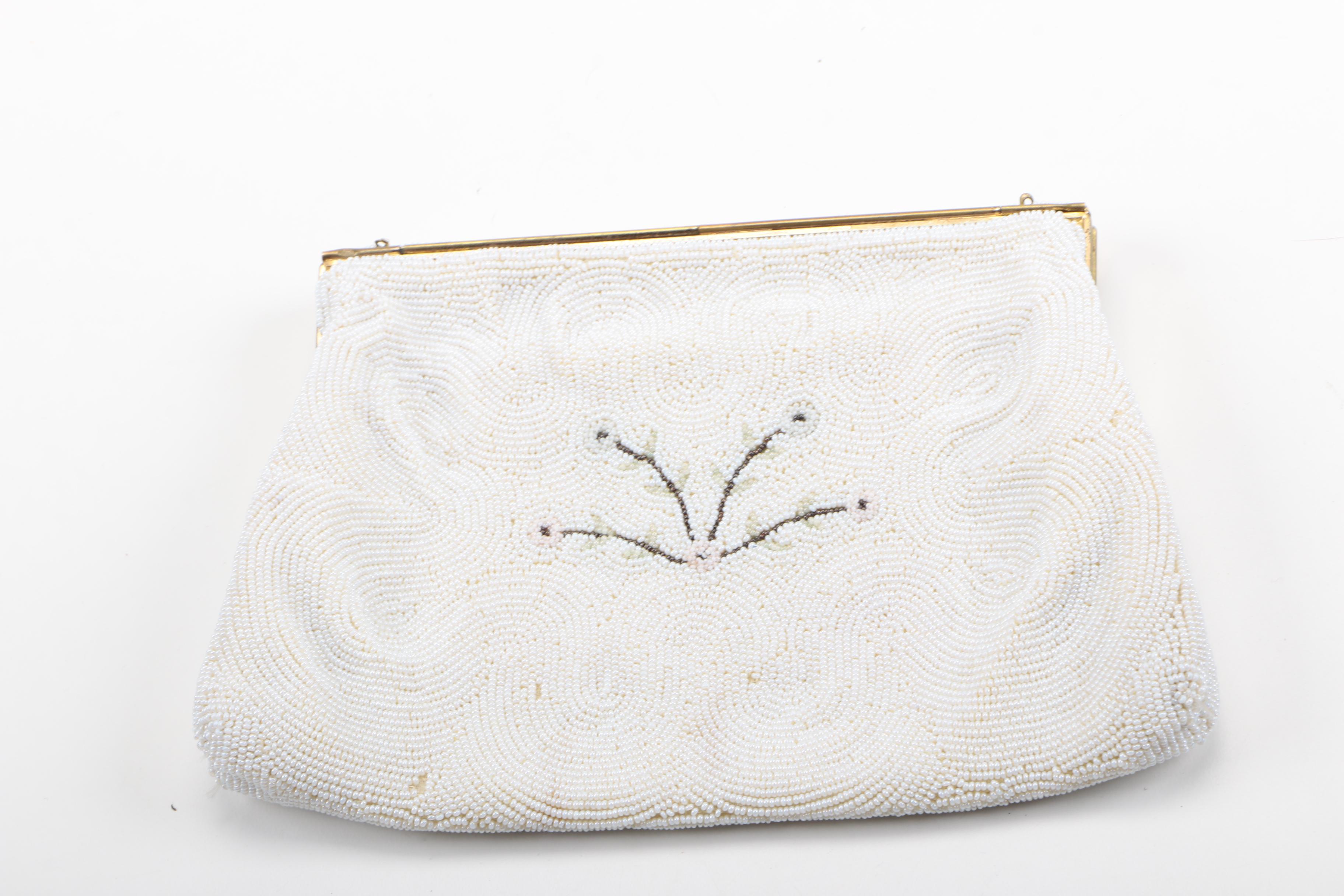 Pair of White Beaded Handbags featuring Chunn of Paris
