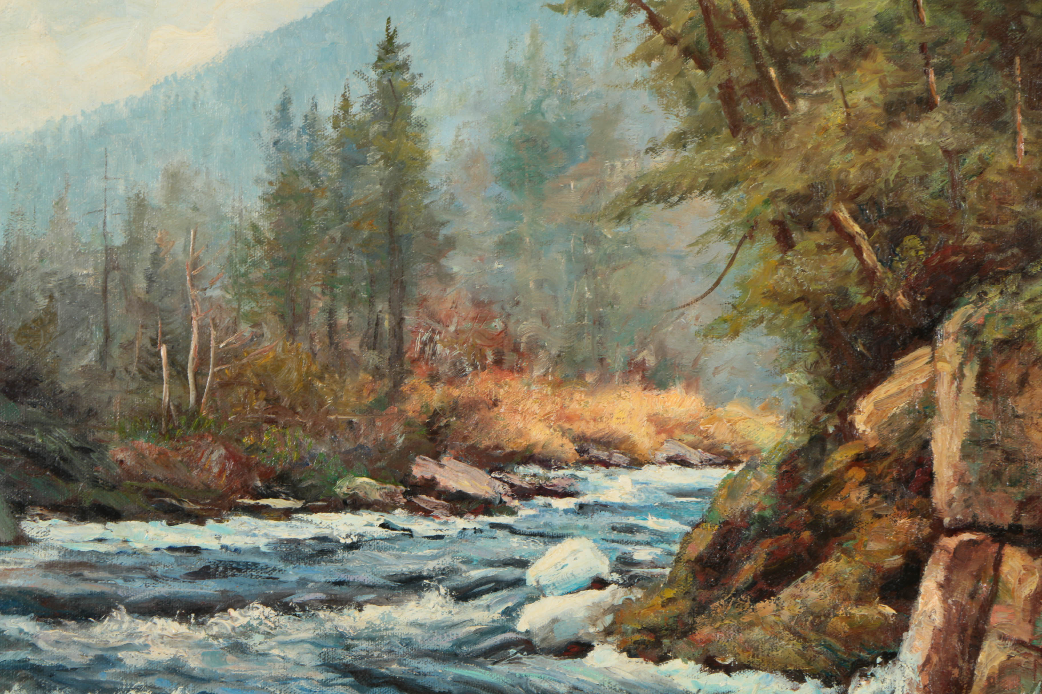 H. Johnsen Oil Painting on Canvas Landscape with a Creek