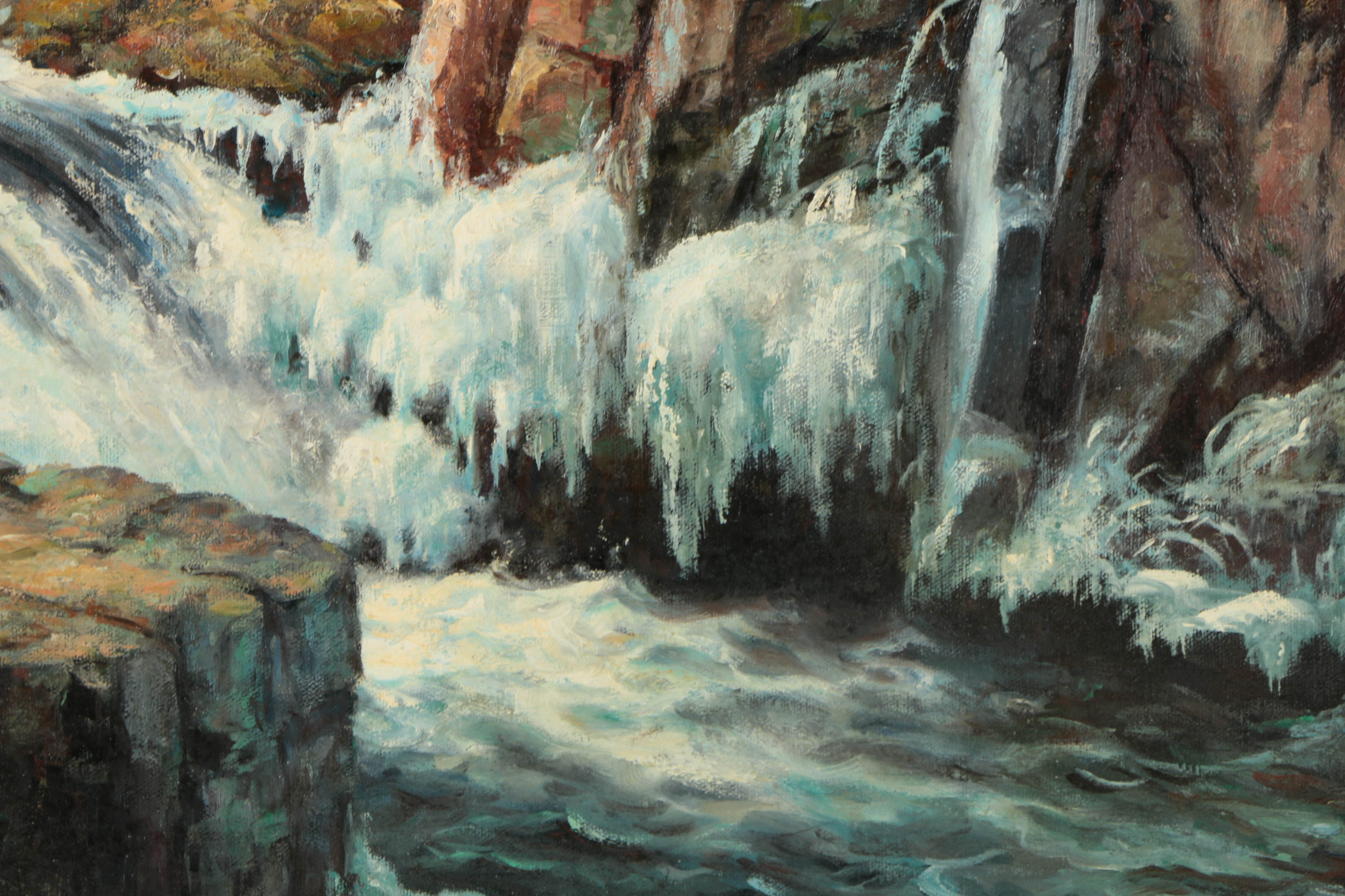 H. Johnsen Oil Painting on Canvas Landscape with a Creek