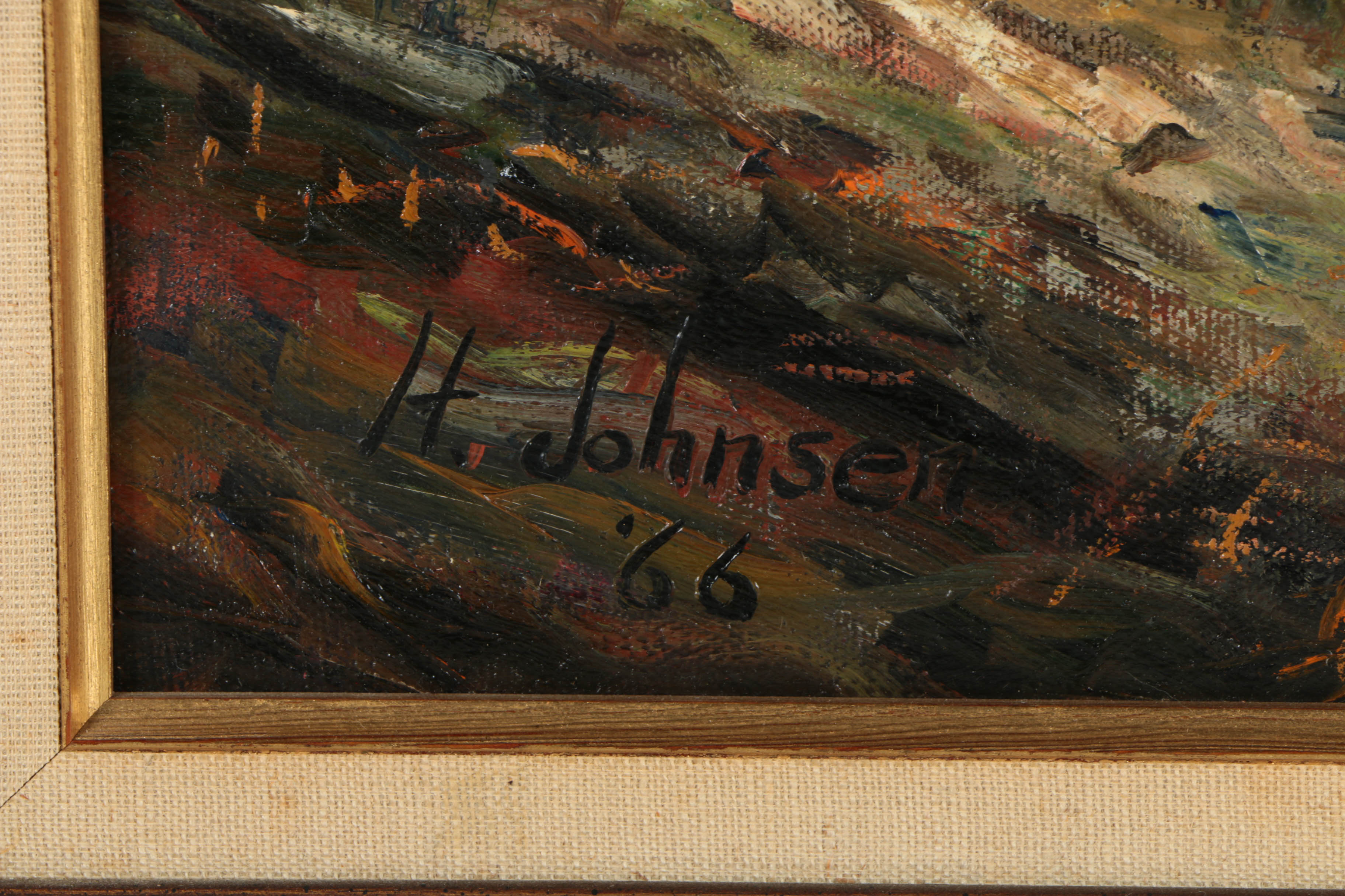 H. Johnsen Oil Painting on Canvas Landscape with a Creek