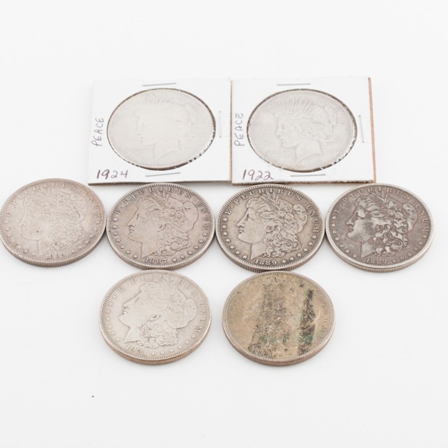 Group of Eight U.S. Silver Dollars