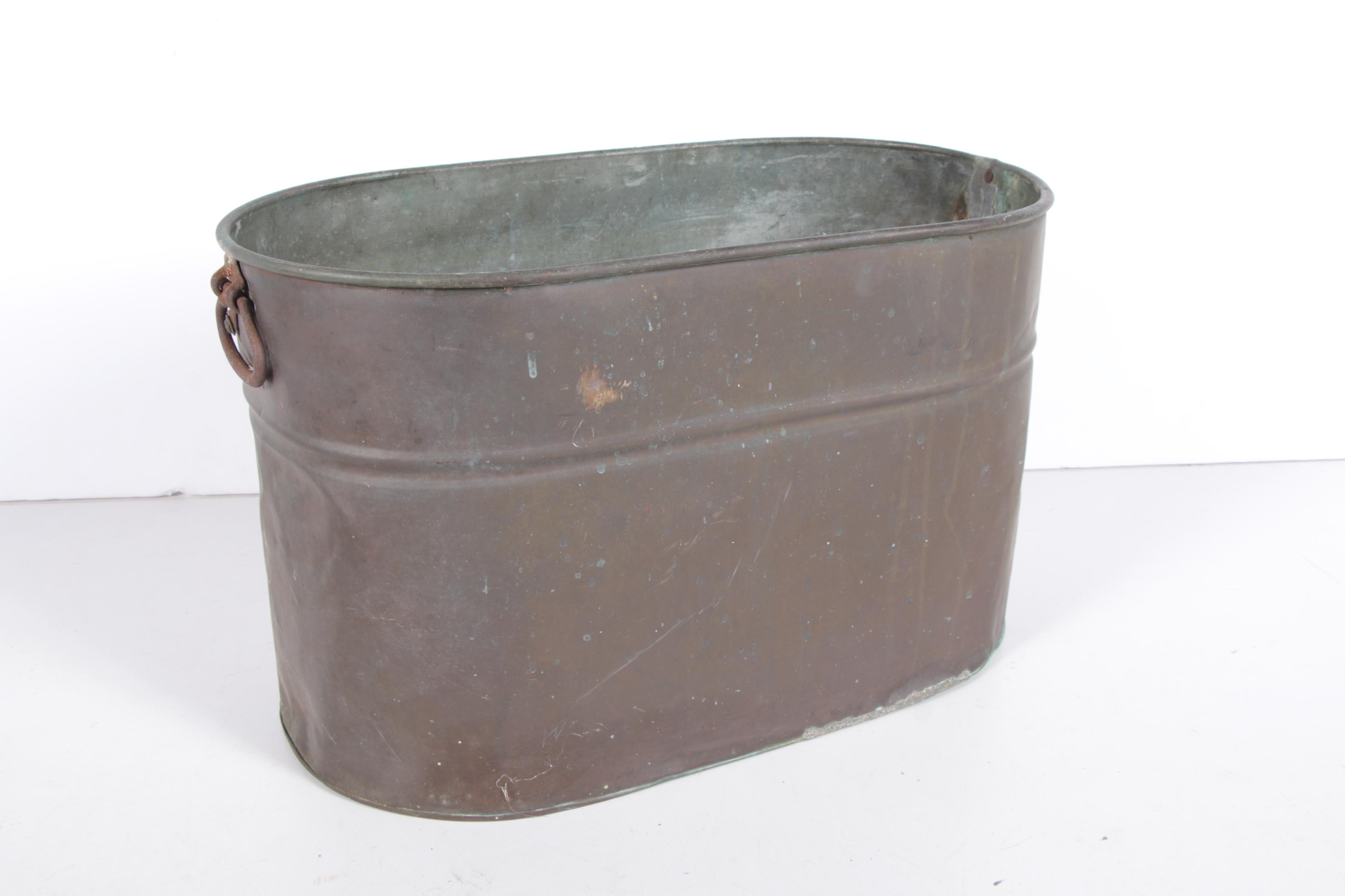 Vintage Copper Clad Wash Tub and Cast Iron Footed Pan