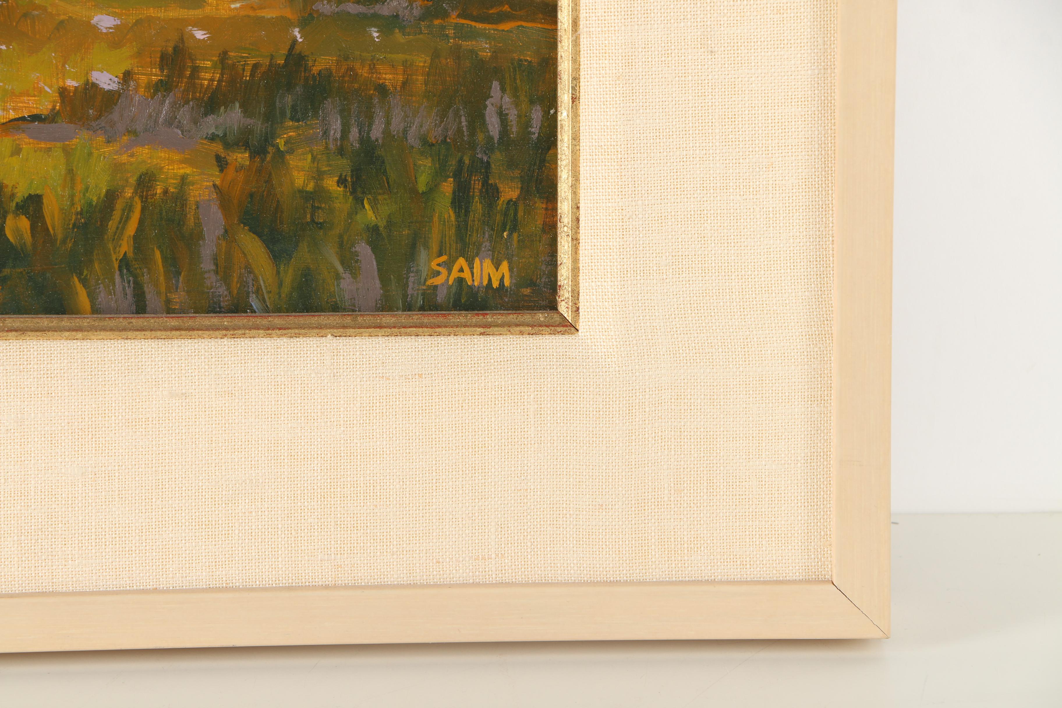 Signed Oil on Board Painting of Blossoming Apple Trees