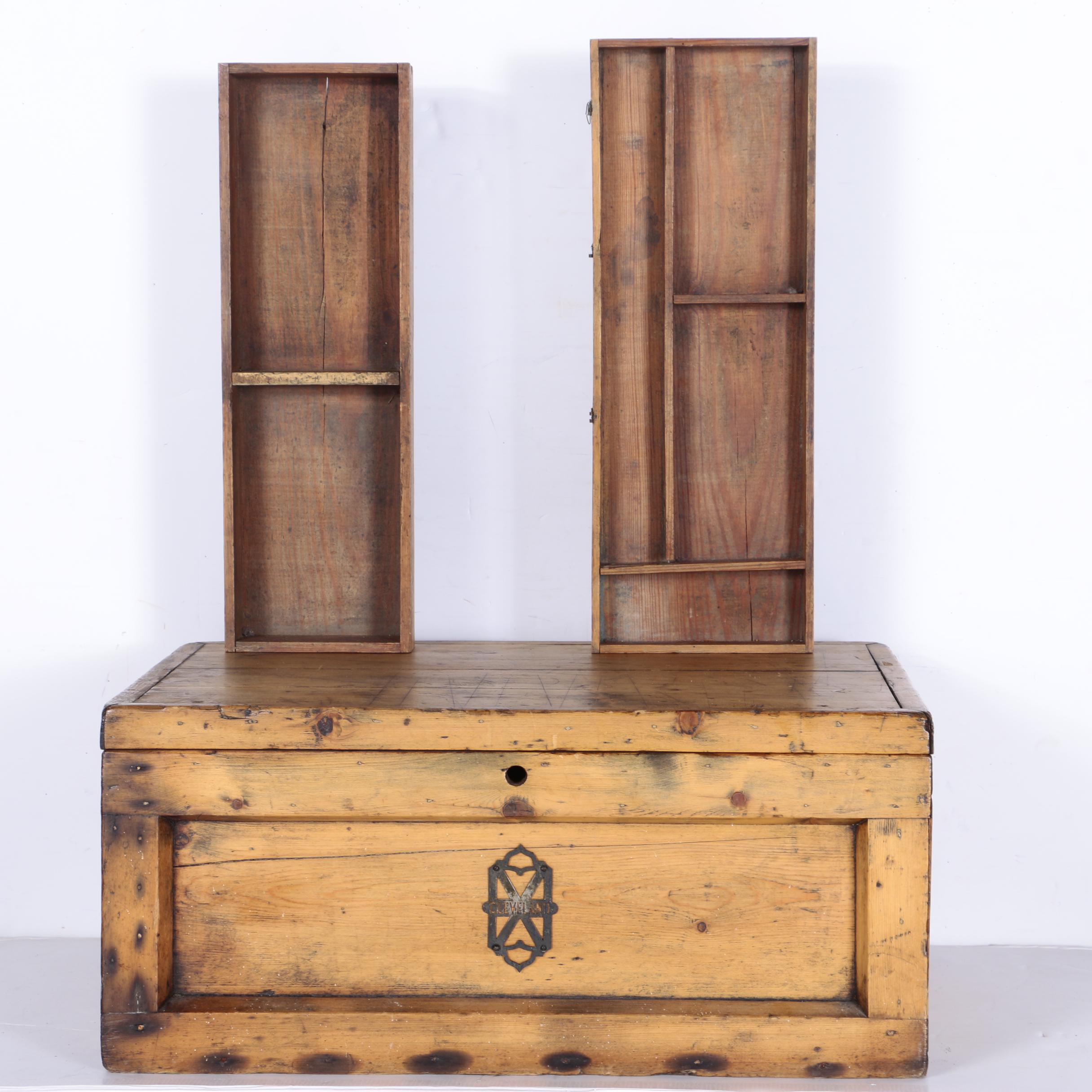 Vintage Pine Chest with Inserts and "Cleveland" Plate