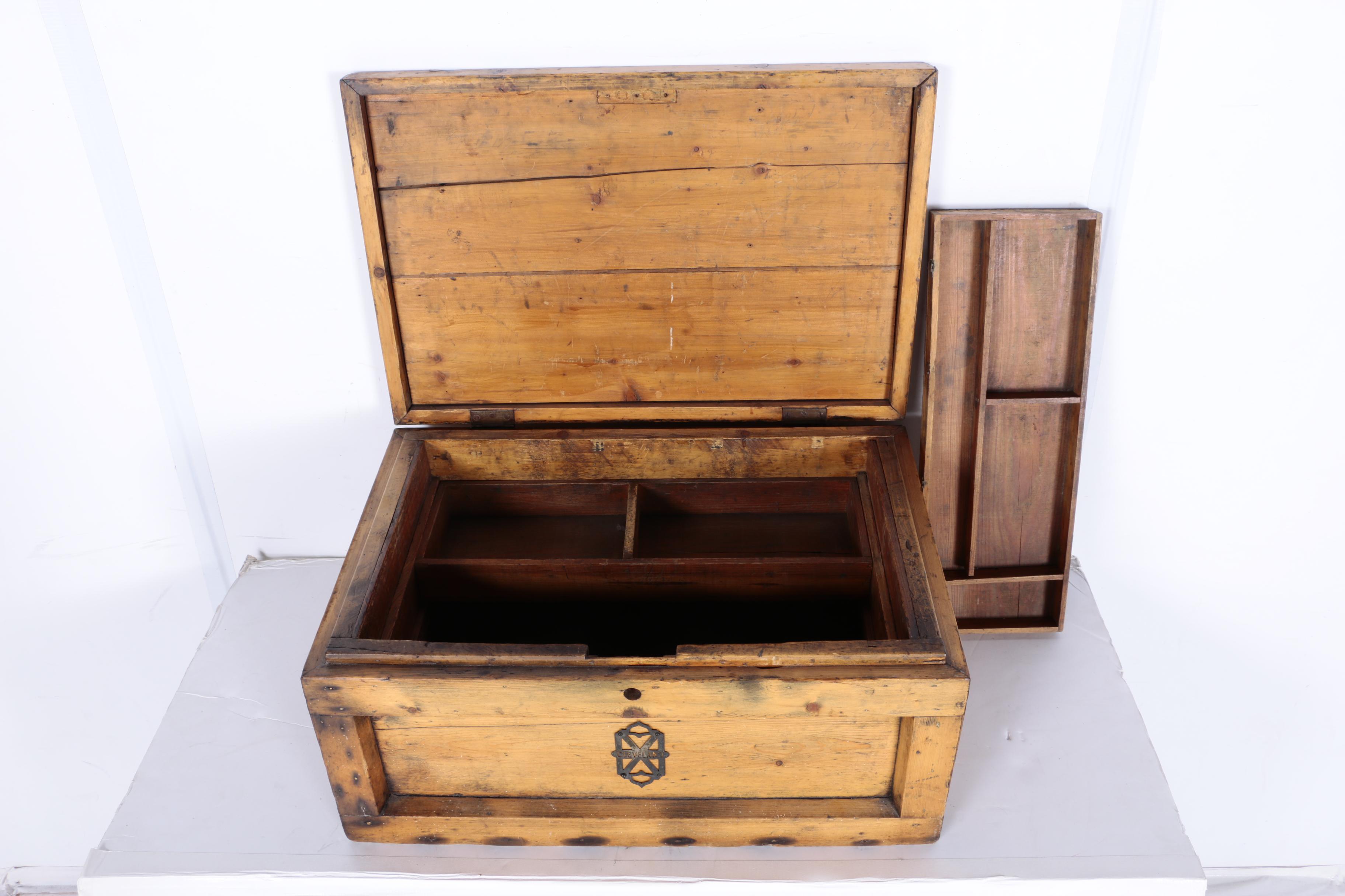 Vintage Pine Chest with Inserts and "Cleveland" Plate