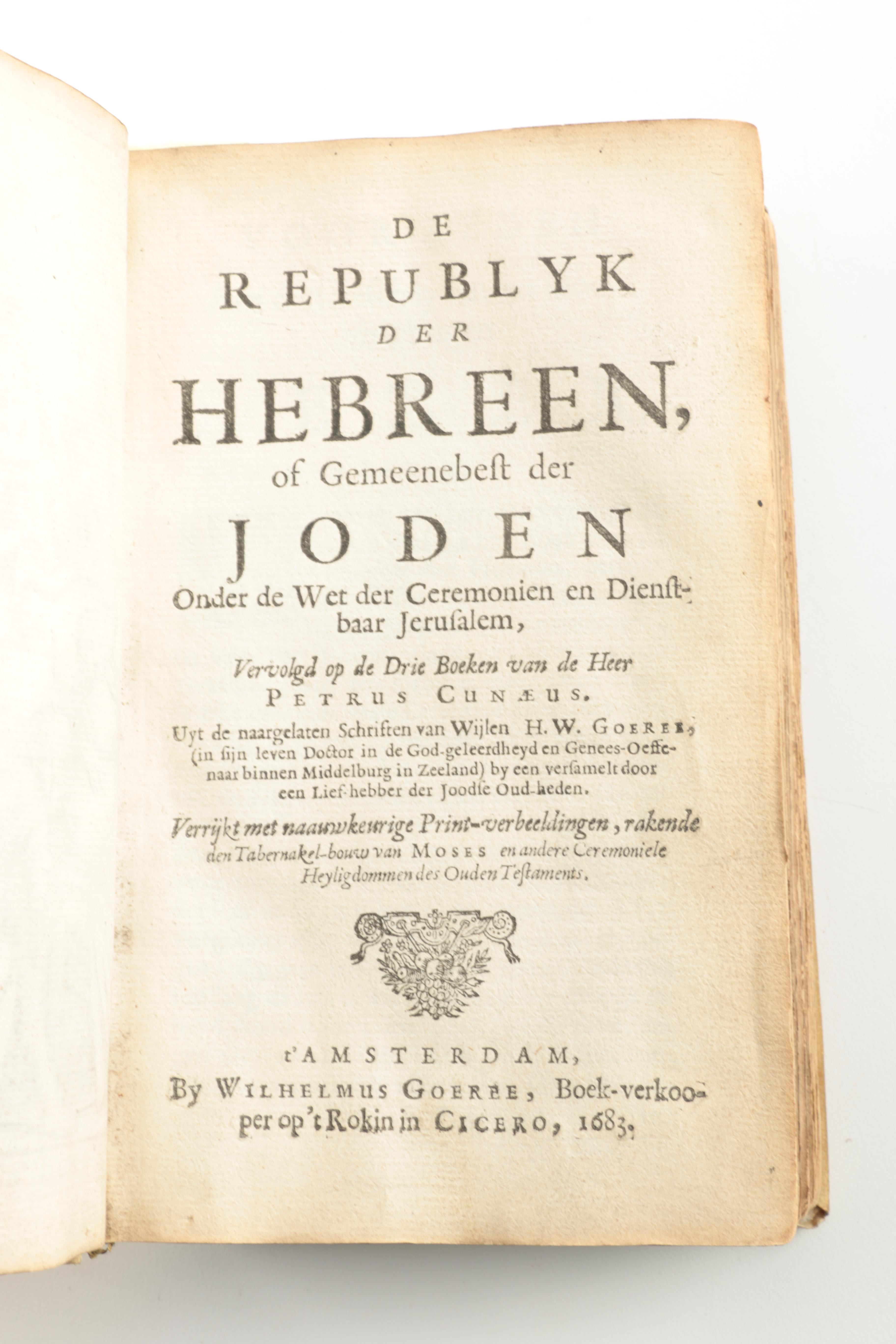 1683 "De Republyk der Hebreen, of Gemeenebst der Joden" by Petrus Cunaeus