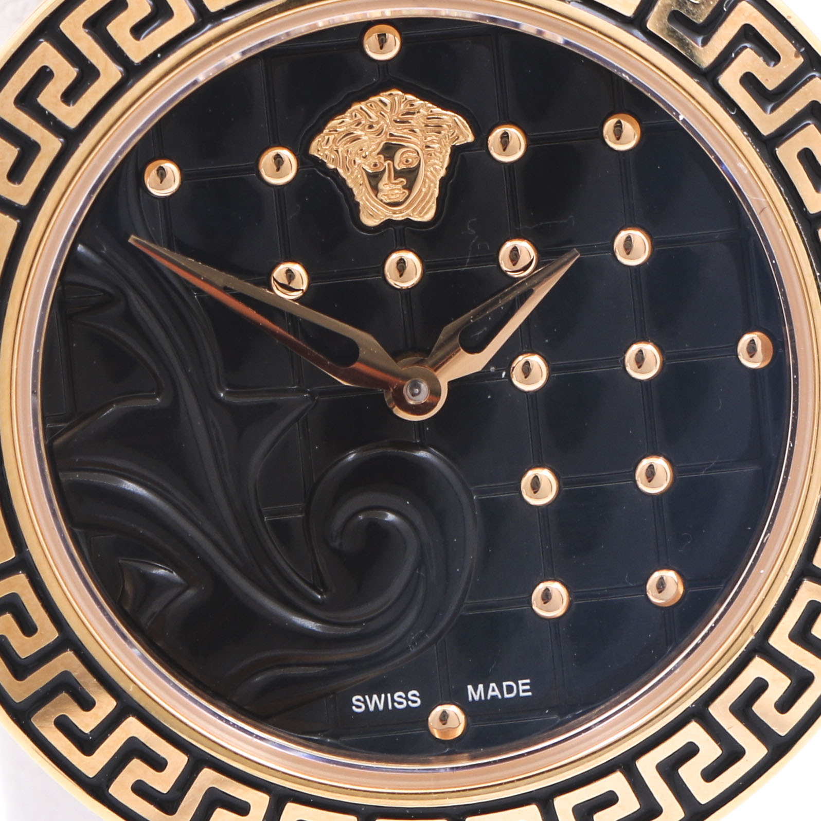 Versace Black Micro Vanitas Dial Quilted Pattern Leather Strap Watch