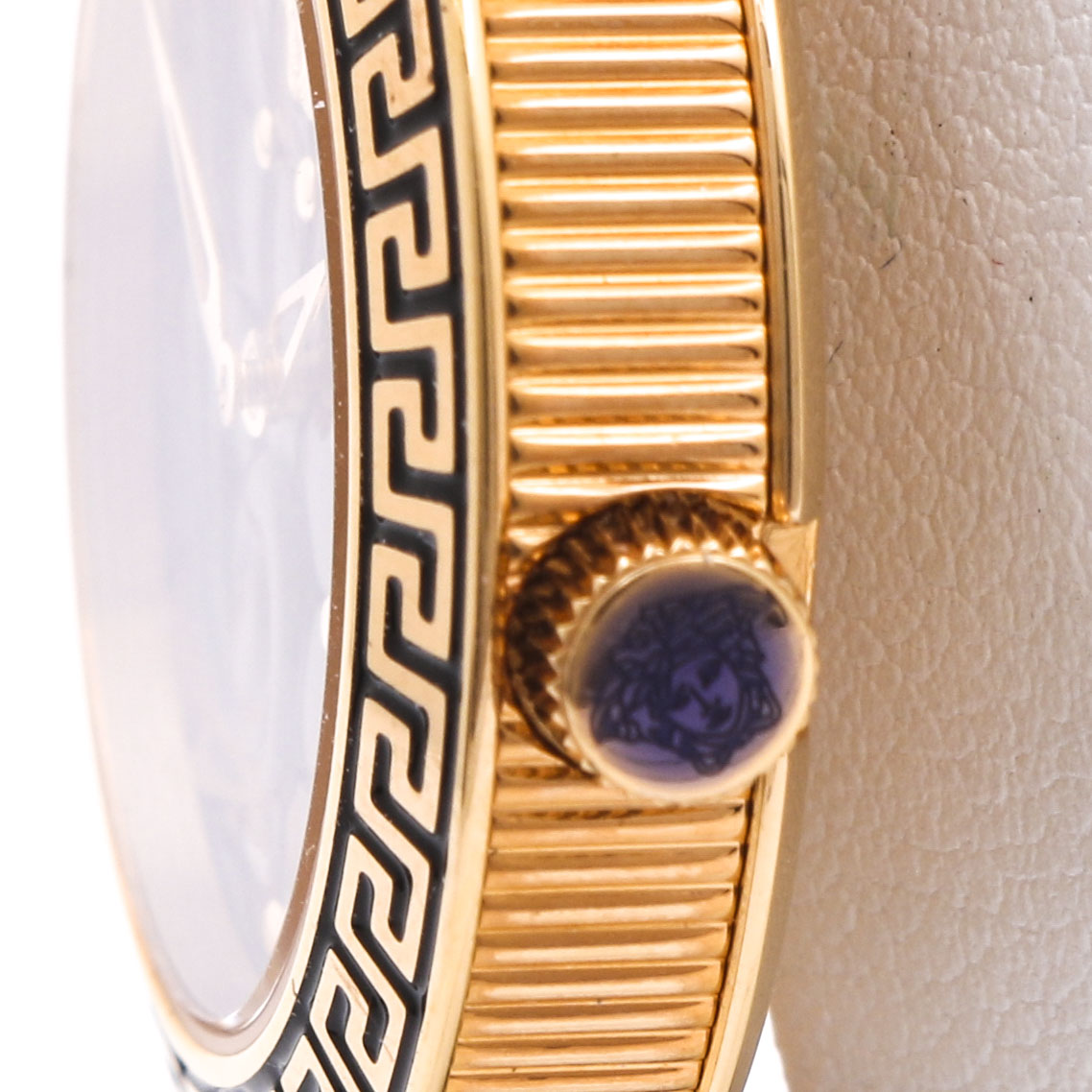 Versace Black Micro Vanitas Dial Quilted Pattern Leather Strap Watch