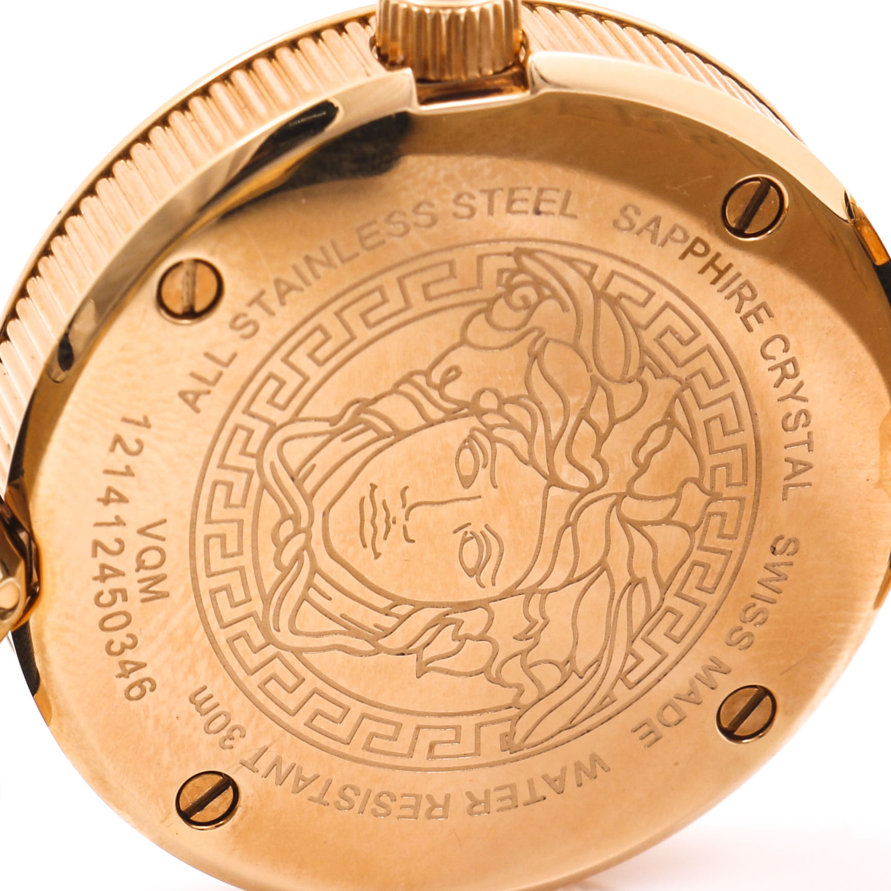 Versace Black Micro Vanitas Dial Quilted Pattern Leather Strap Watch