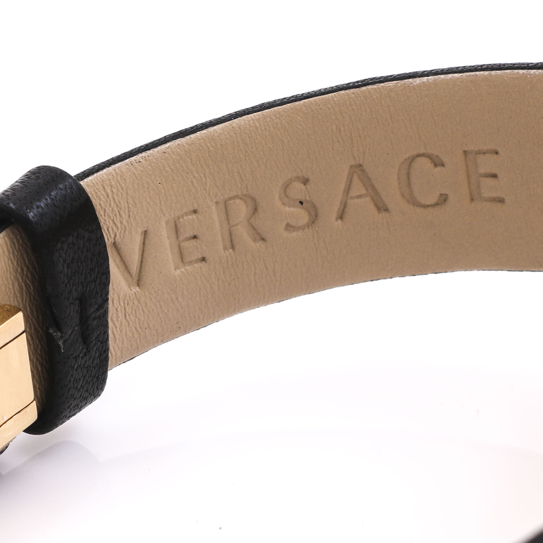 Versace Black Micro Vanitas Dial Quilted Pattern Leather Strap Watch