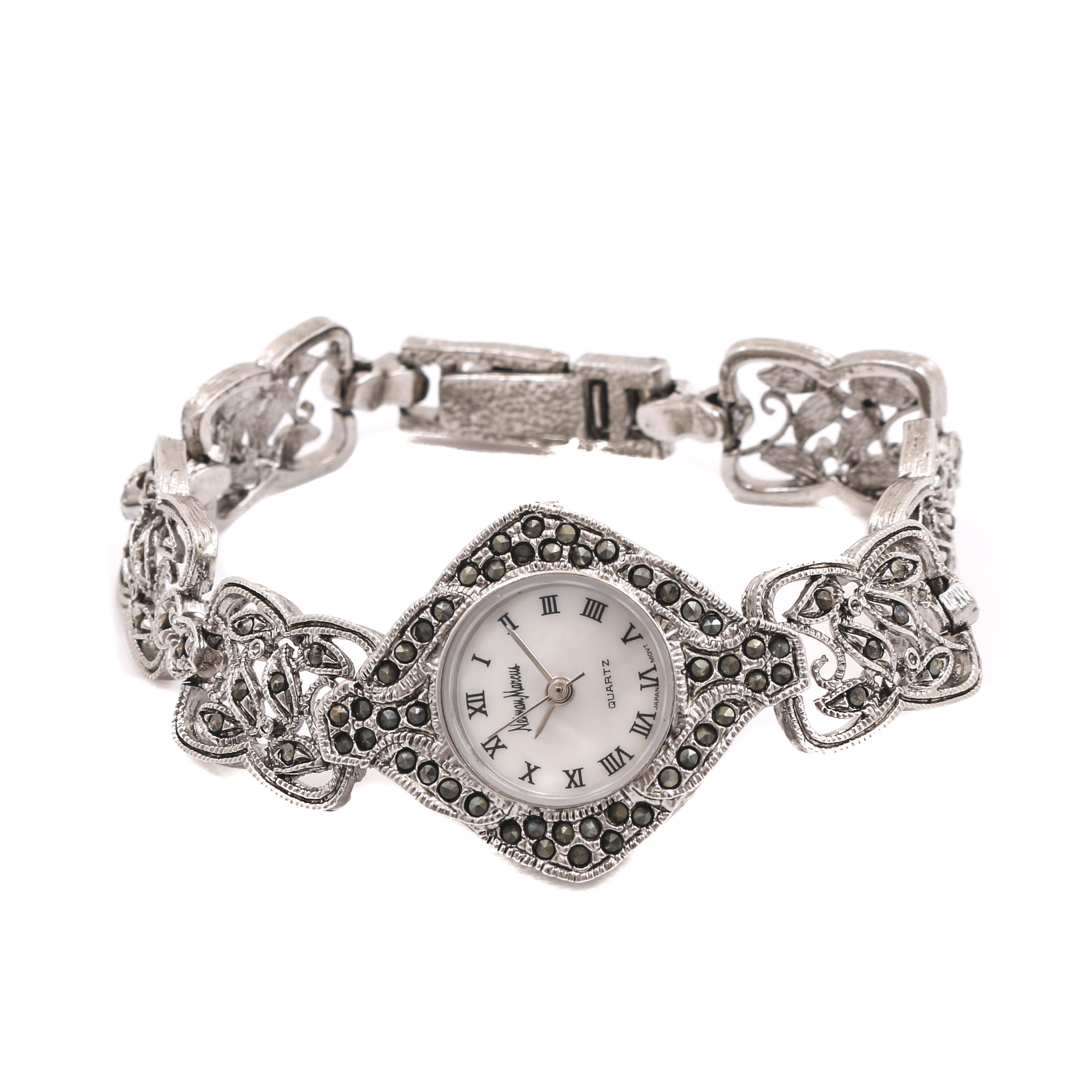 Neiman Marcus Marcasite Silver Tone Link Bracelet Watch