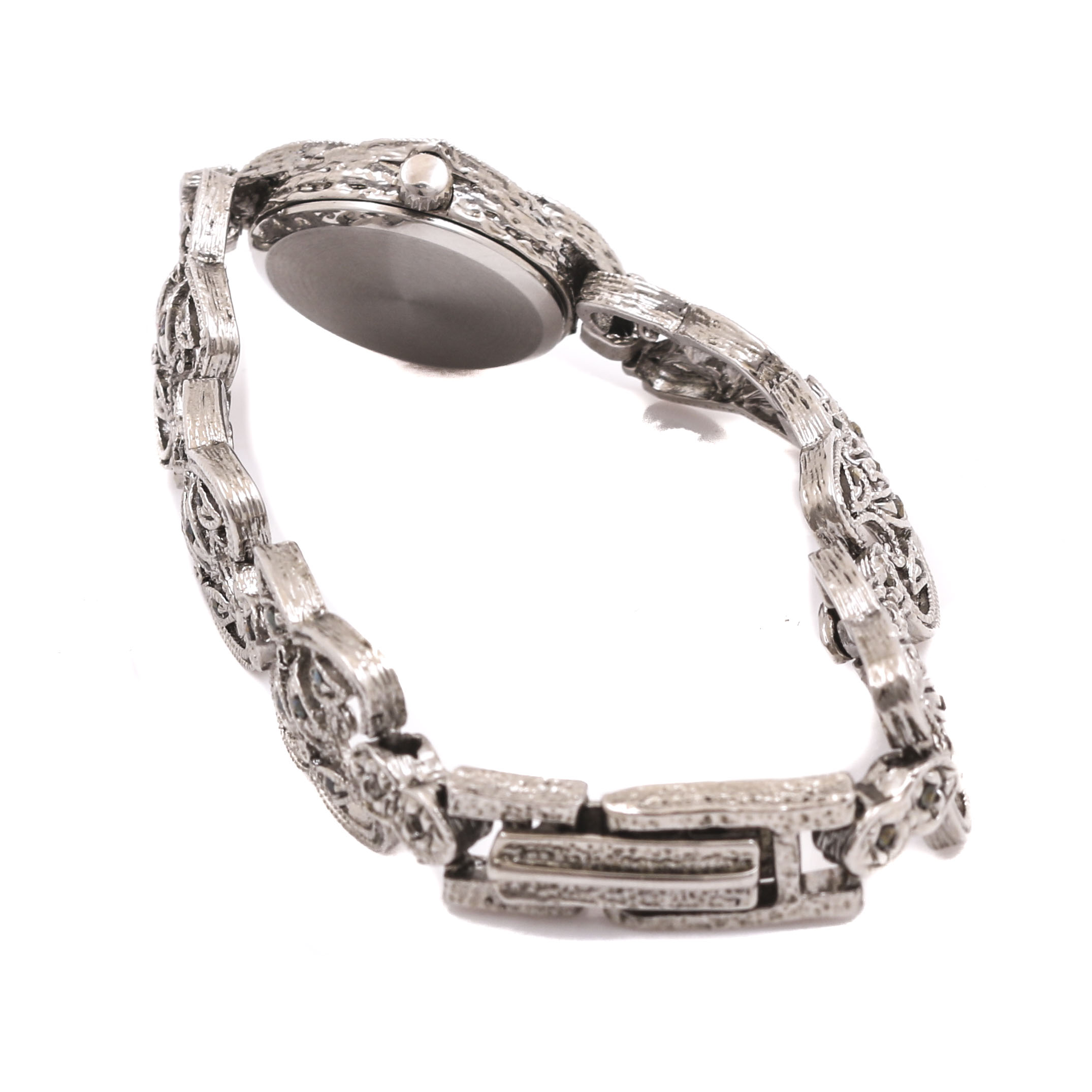 Neiman Marcus Marcasite Silver Tone Link Bracelet Watch