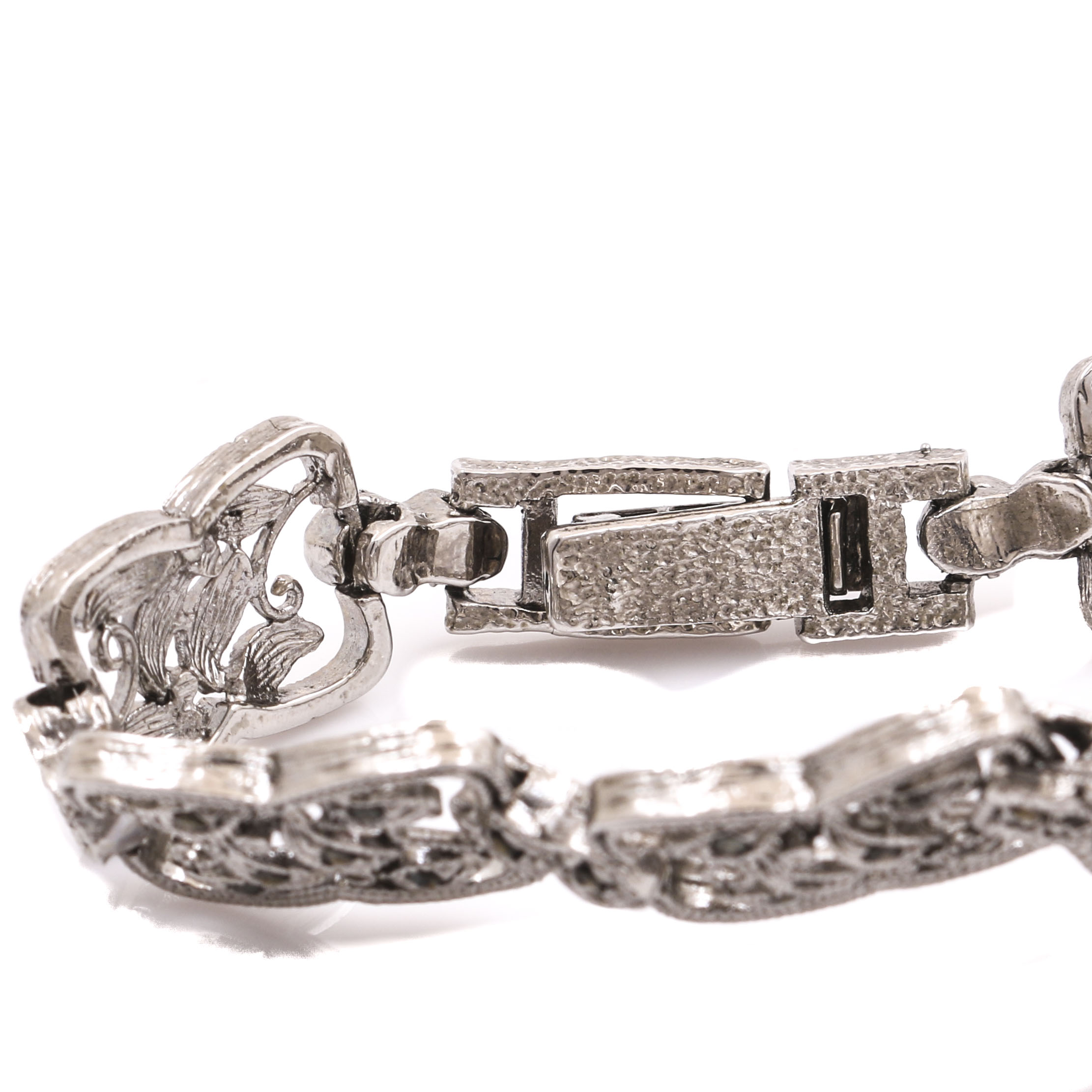 Neiman Marcus Marcasite Silver Tone Link Bracelet Watch