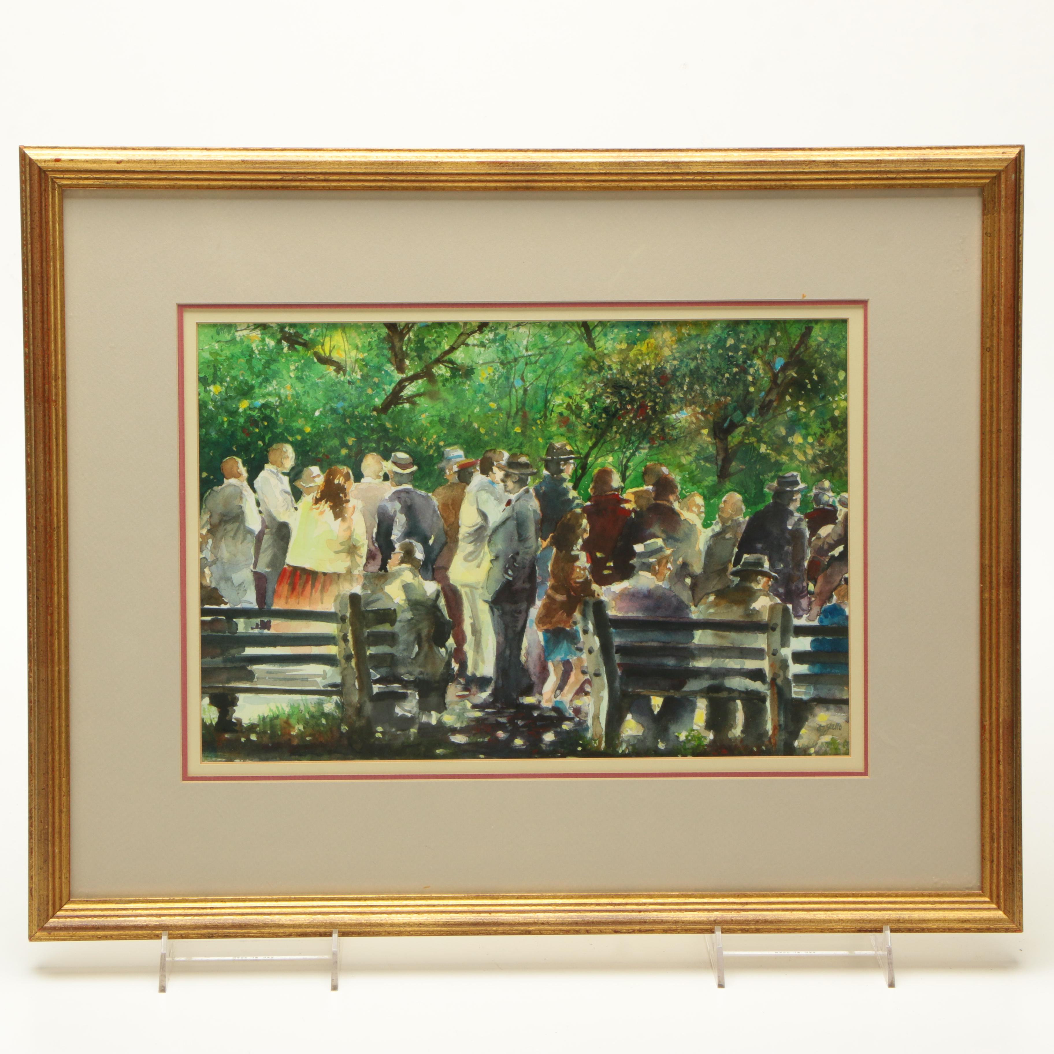 Angelo Gallo 1980 Watercolor Painting on Paper "Sunday Afternoon"