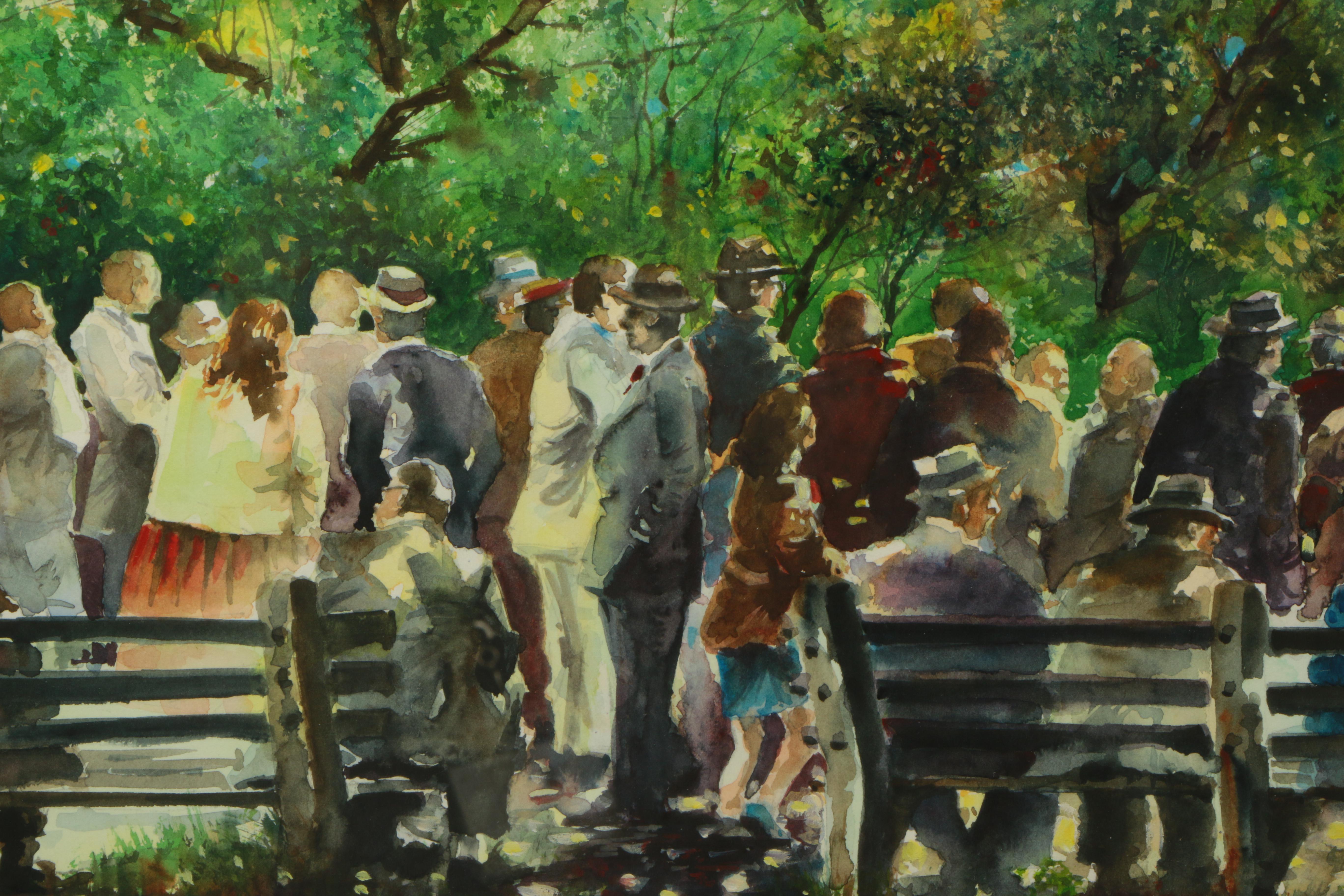 Angelo Gallo 1980 Watercolor Painting on Paper "Sunday Afternoon"