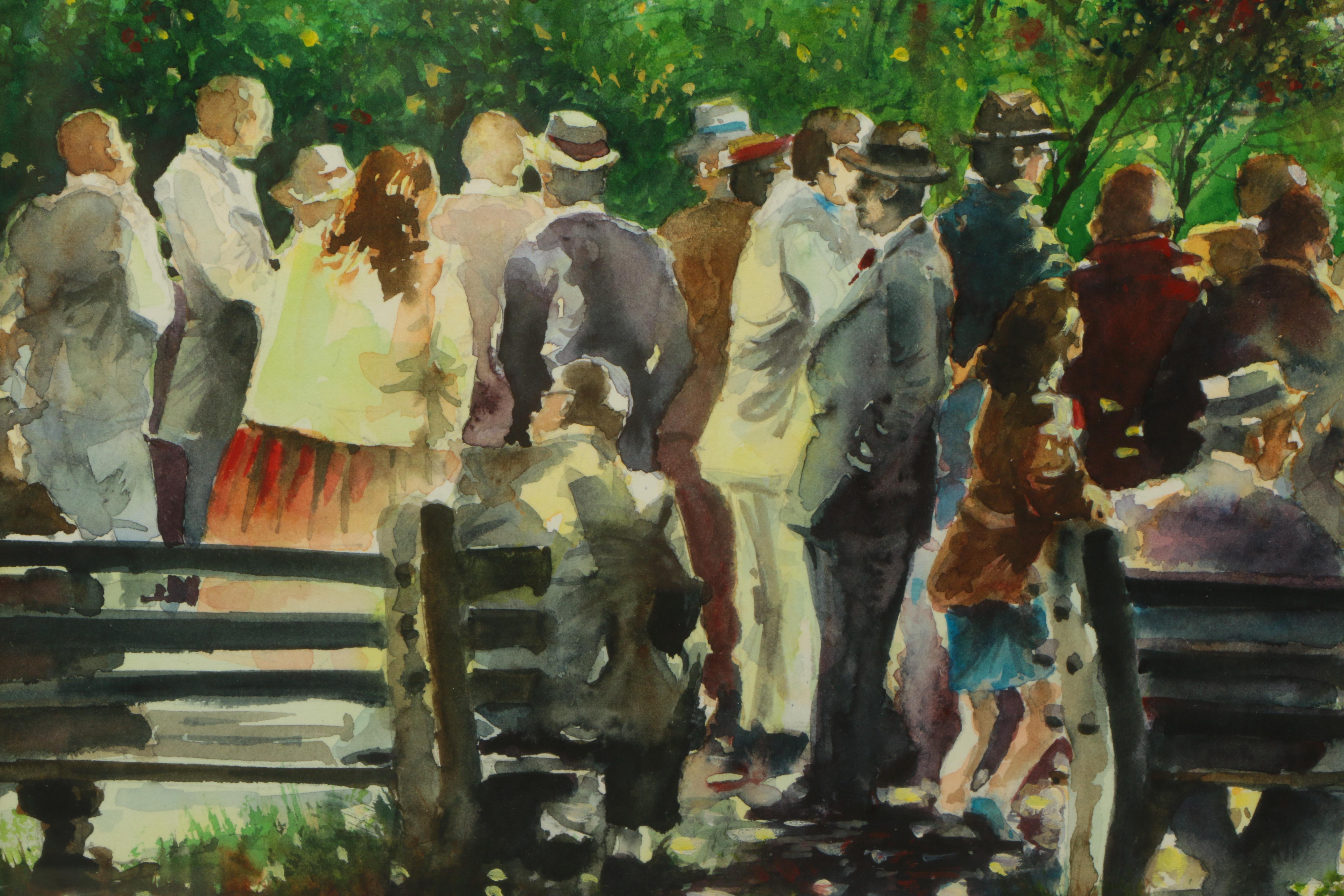 Angelo Gallo 1980 Watercolor Painting on Paper "Sunday Afternoon"