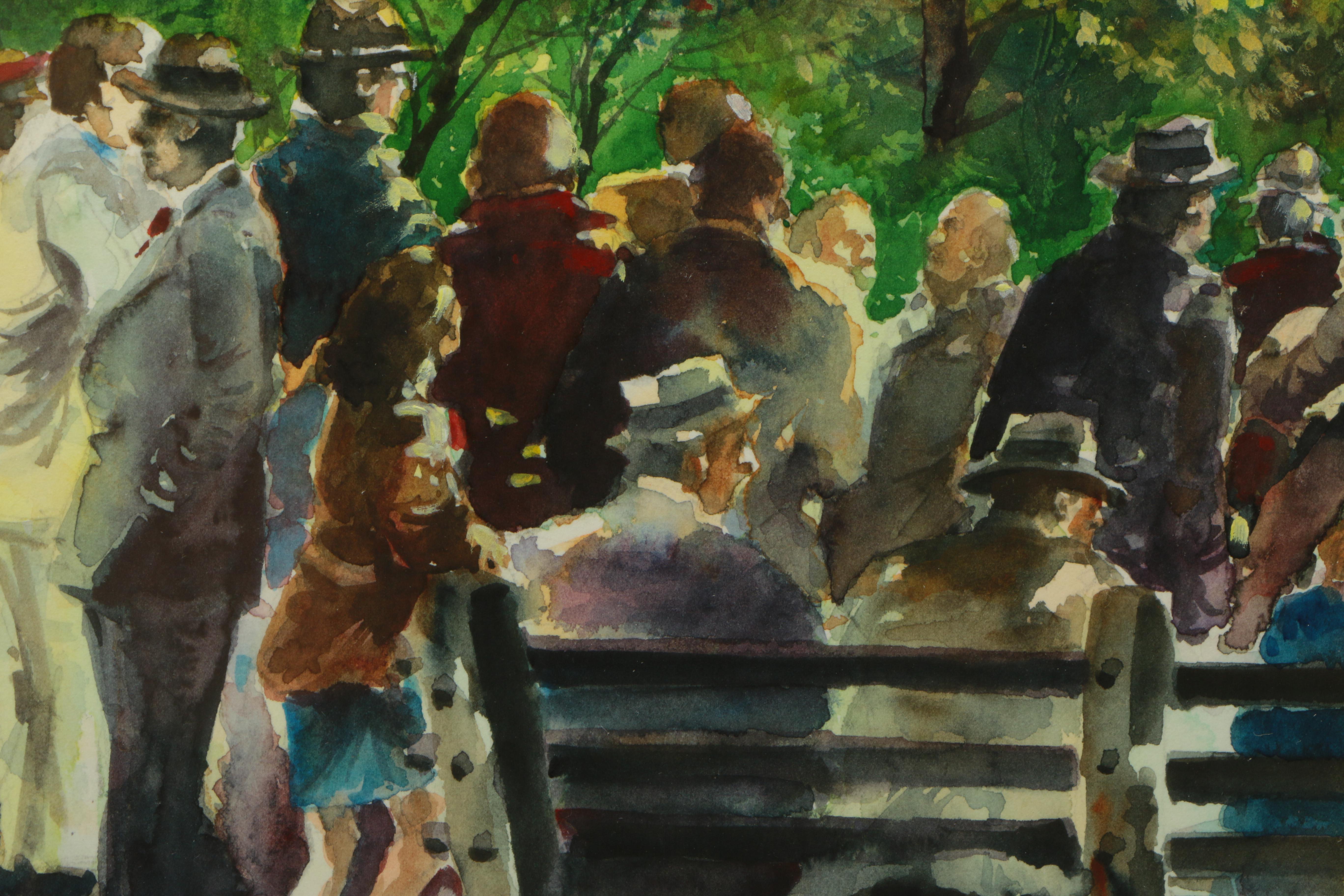 Angelo Gallo 1980 Watercolor Painting on Paper "Sunday Afternoon"