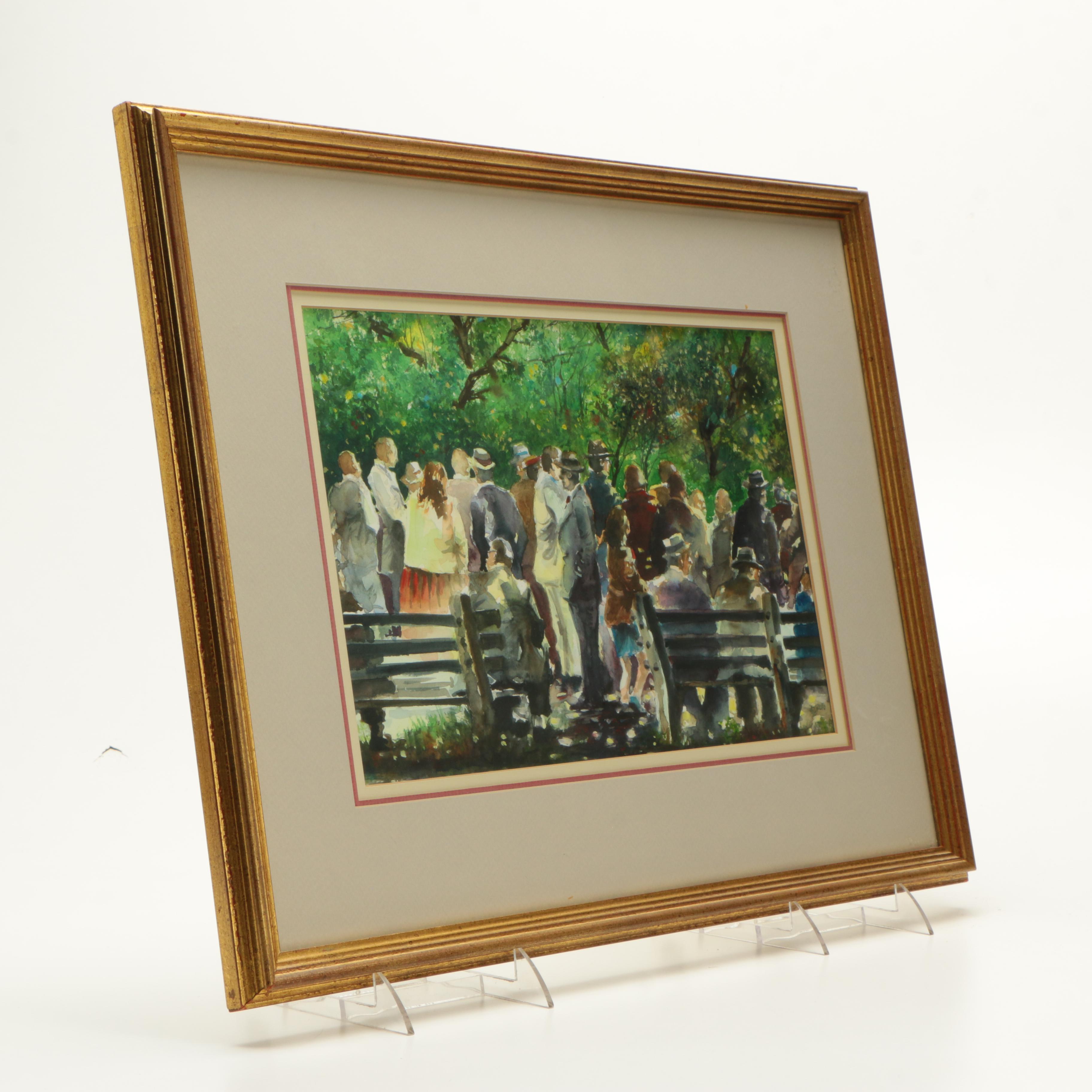 Angelo Gallo 1980 Watercolor Painting on Paper "Sunday Afternoon"