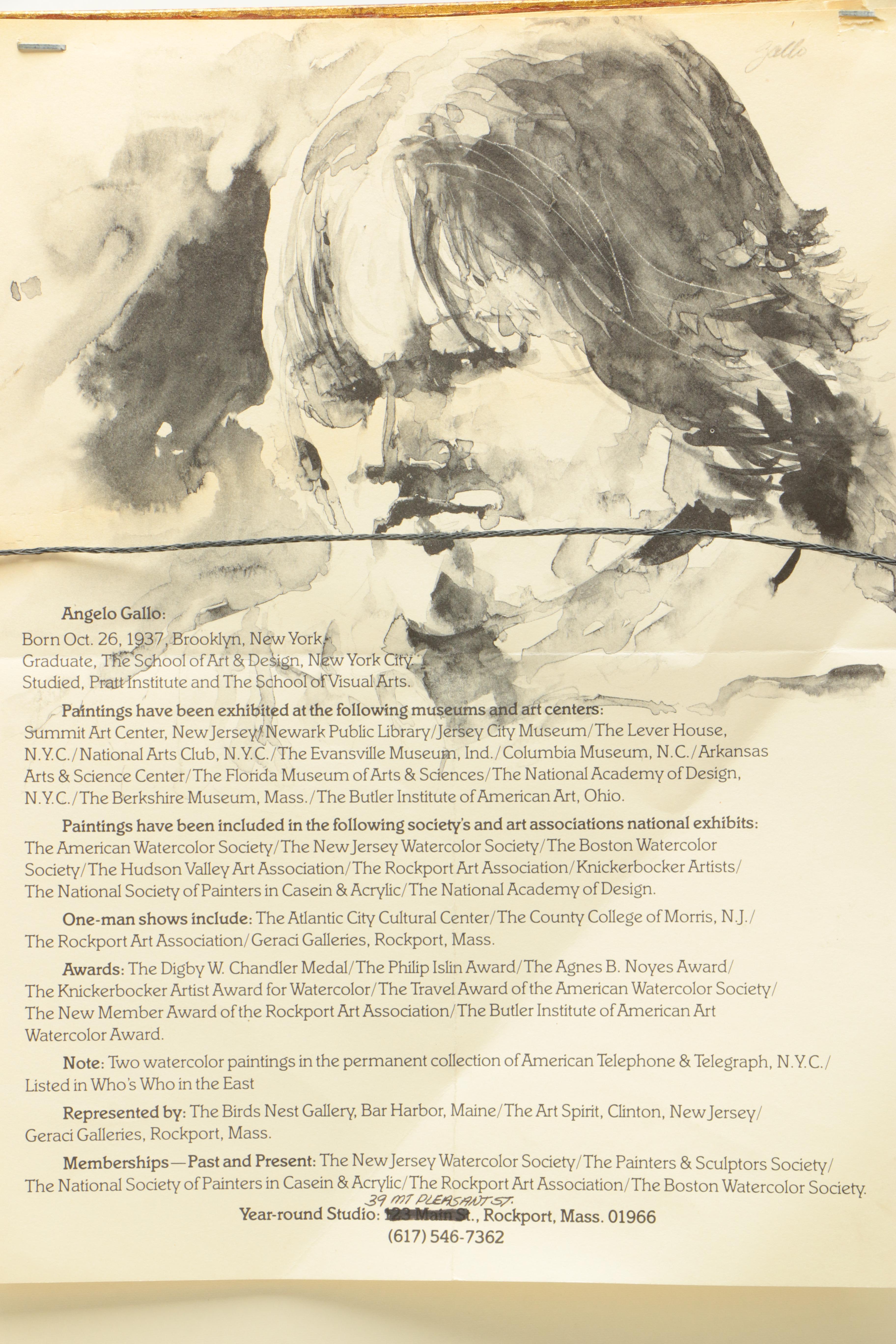 Angelo Gallo 1980 Watercolor Painting on Paper "Sunday Afternoon"