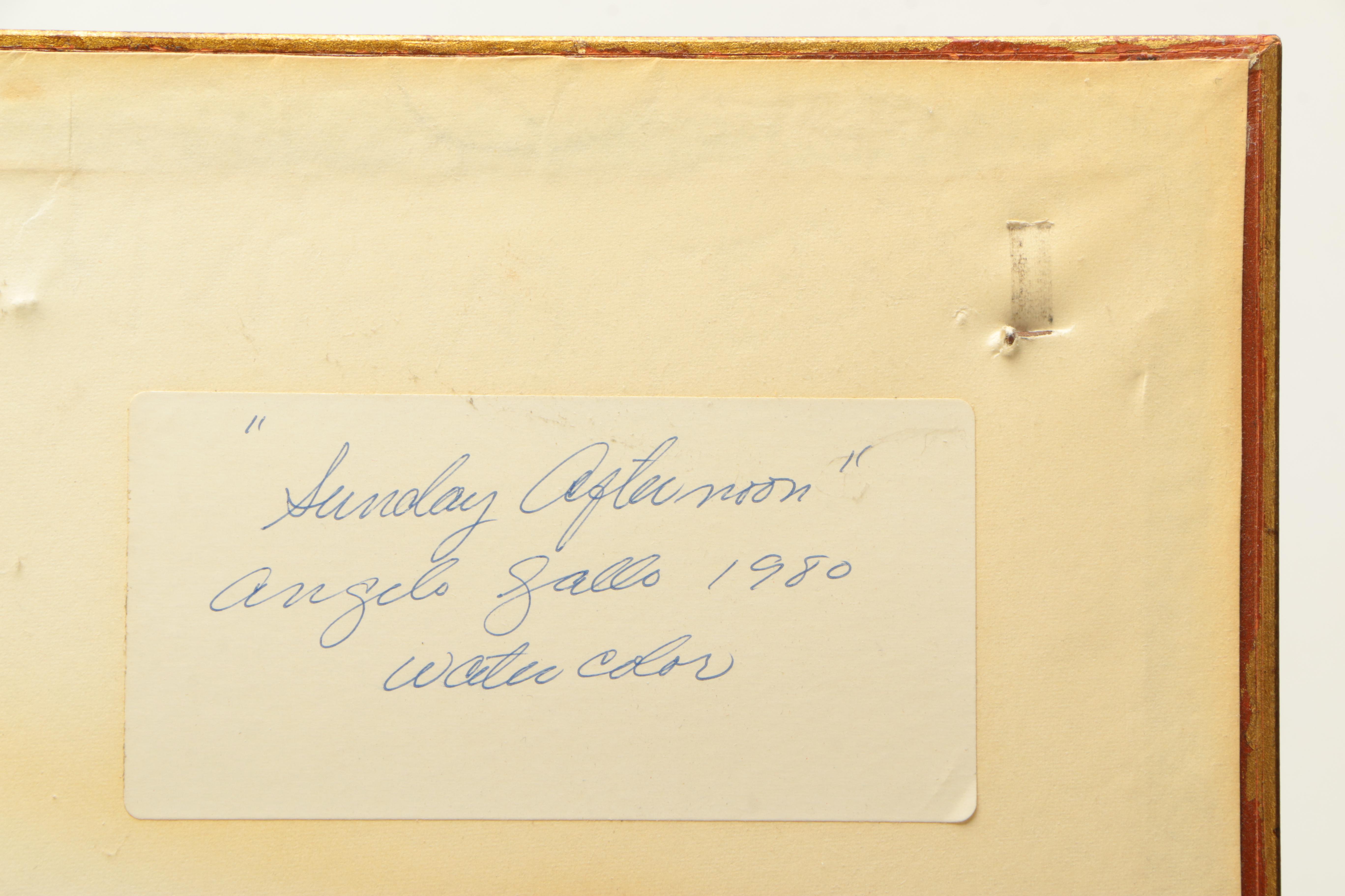 Angelo Gallo 1980 Watercolor Painting on Paper "Sunday Afternoon"