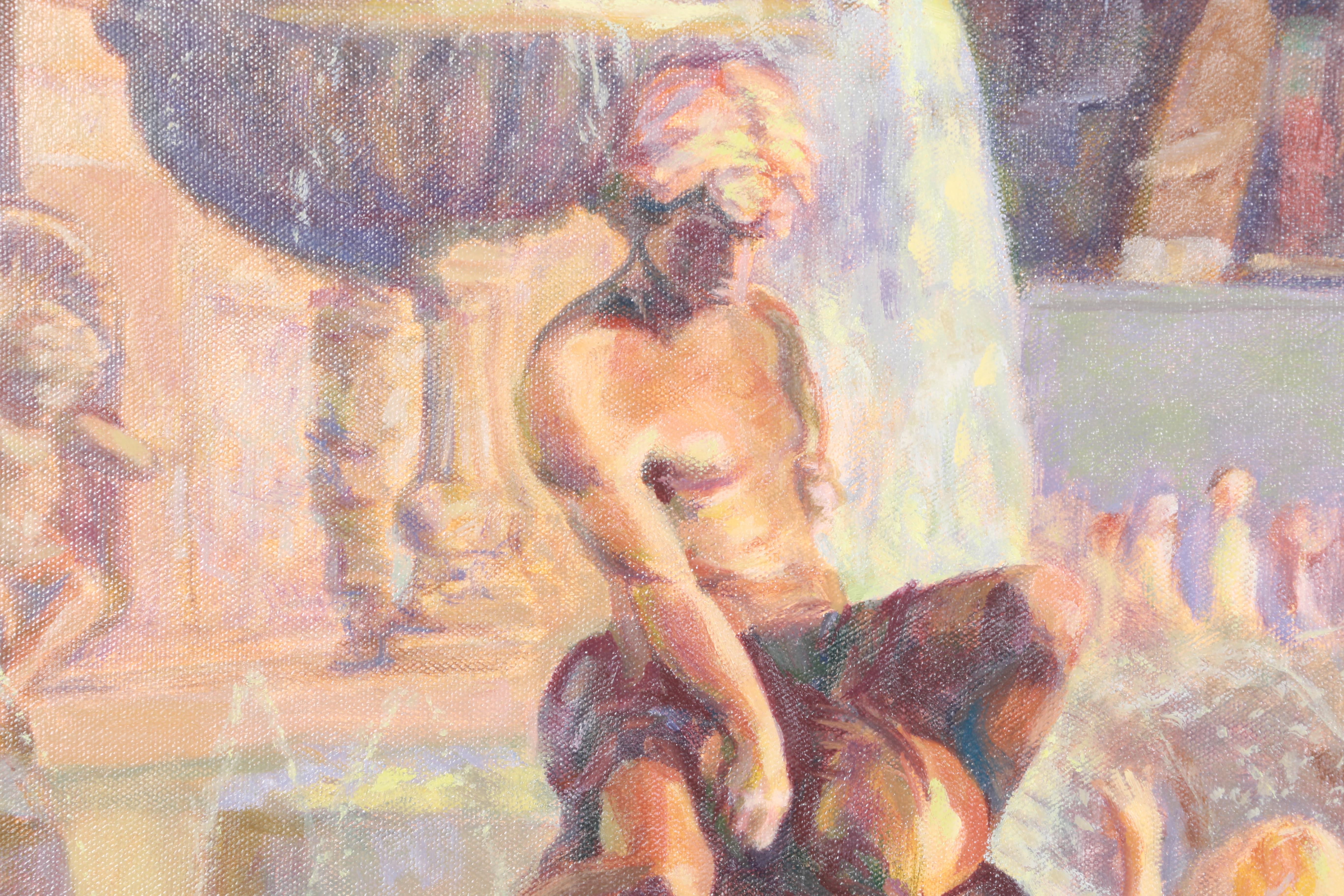 Jan Boone Oil Painting of Children at a Fountain