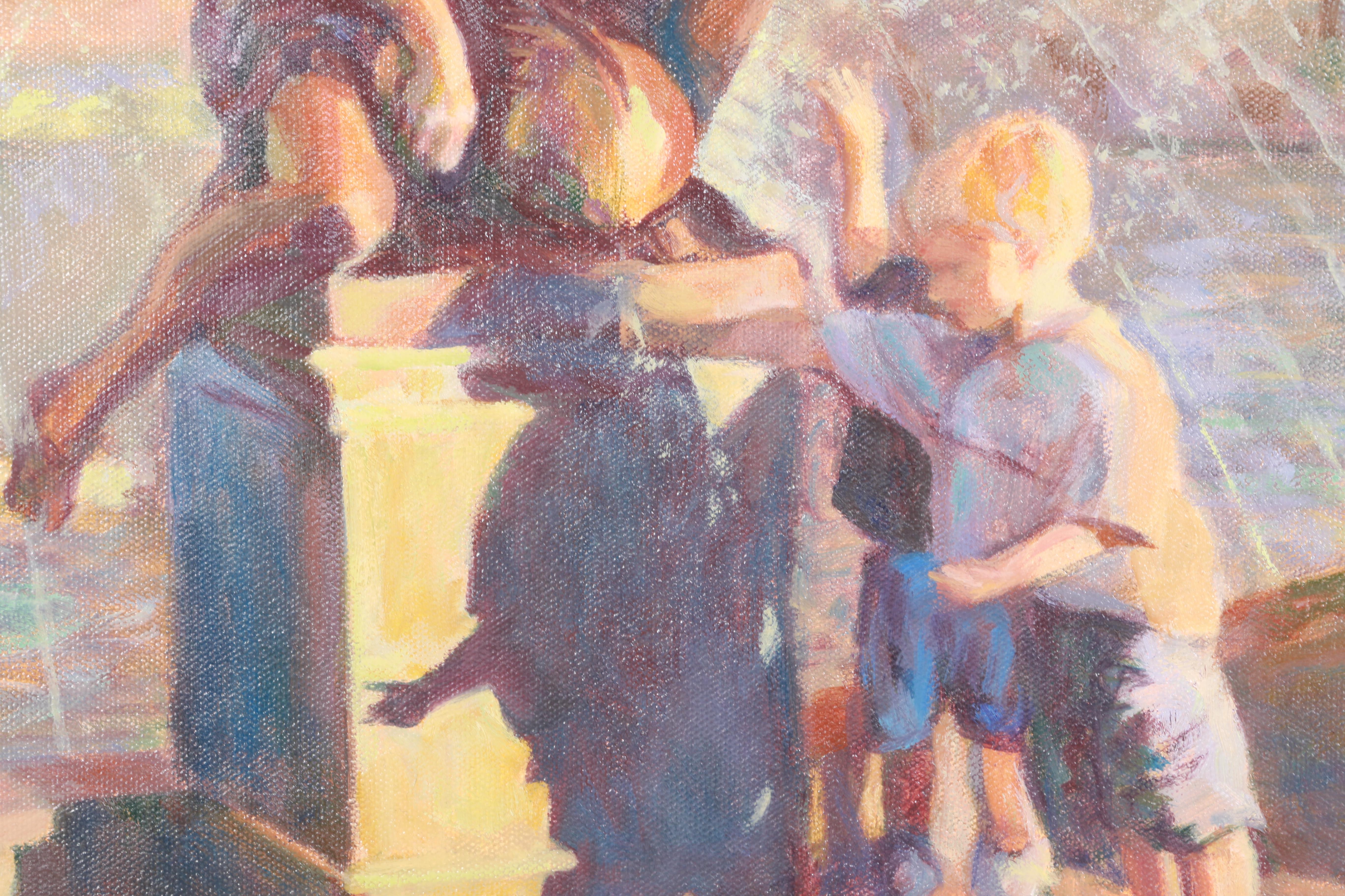 Jan Boone Oil Painting of Children at a Fountain